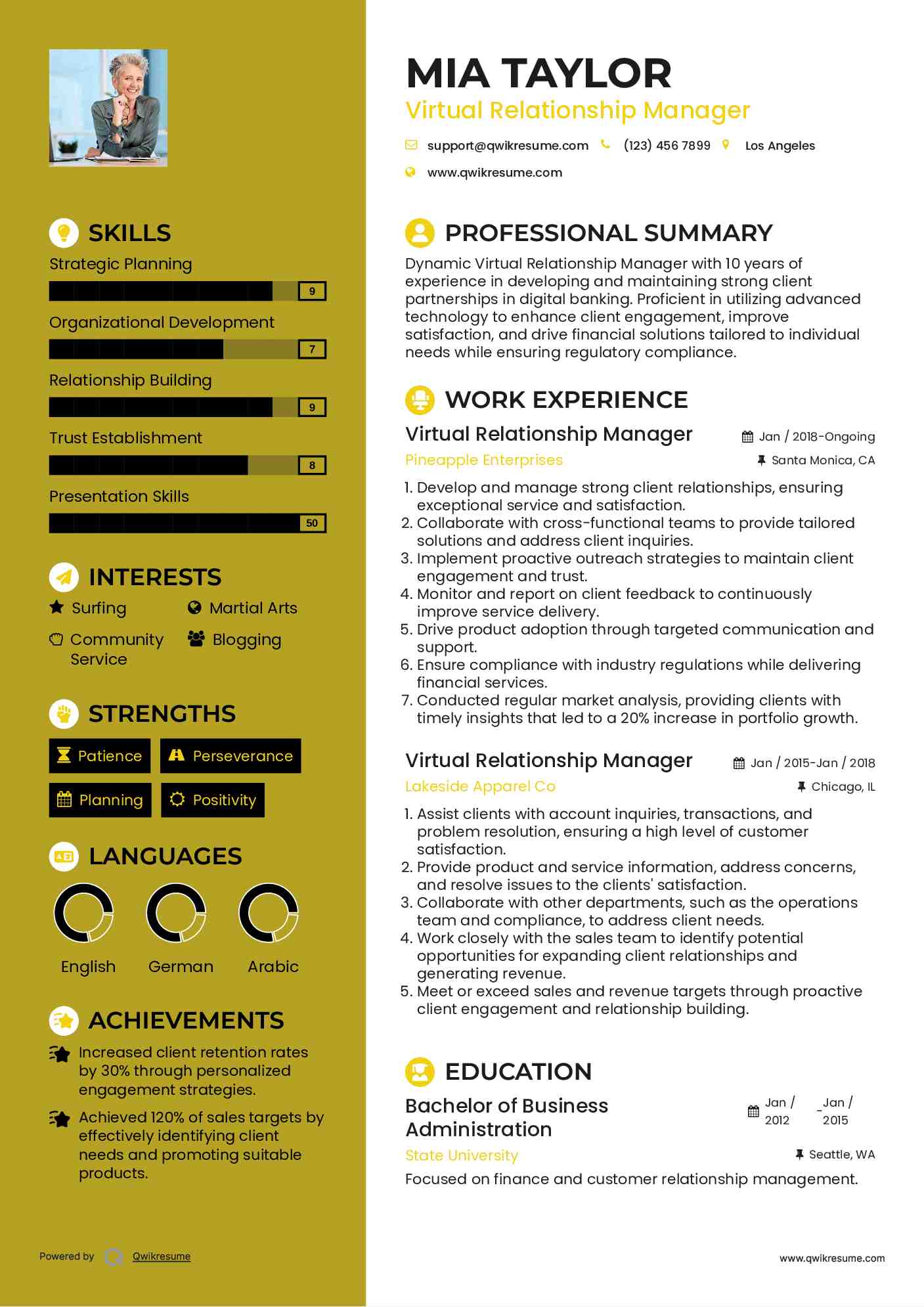 Virtual Relationship Manager Resume Example