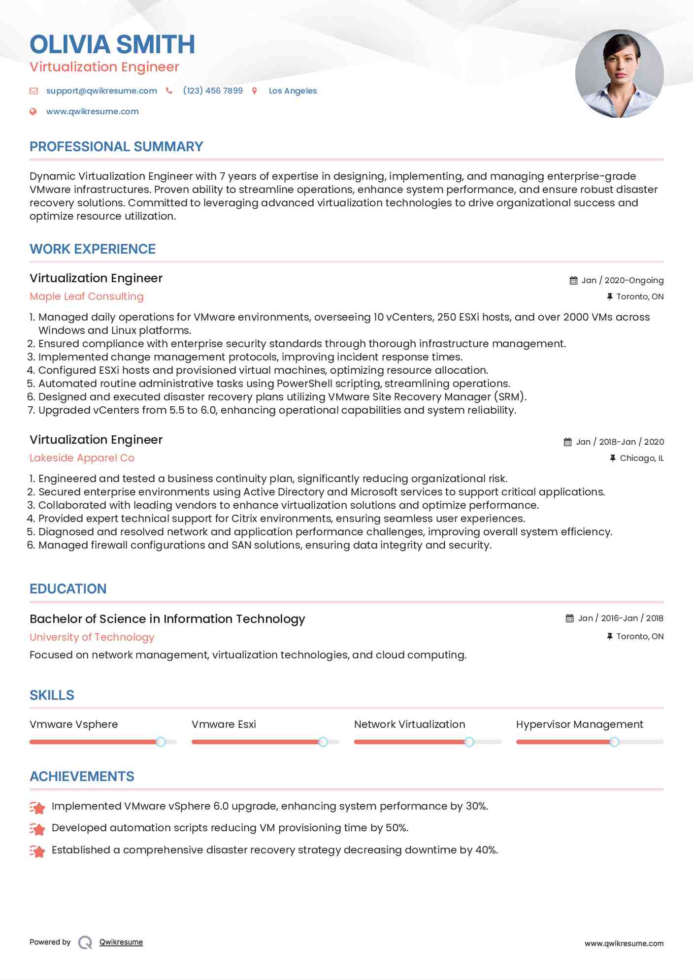Virtualization Engineer Resume Template