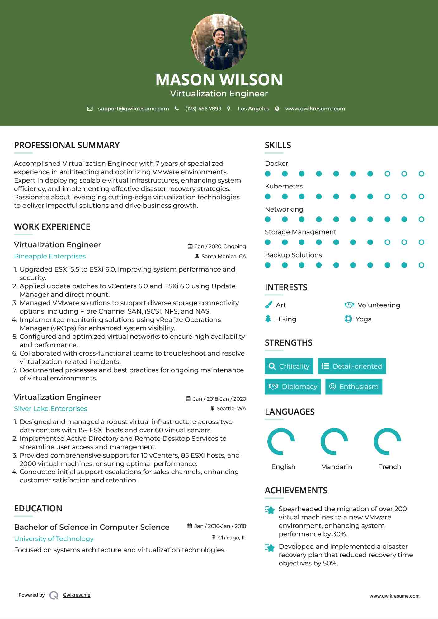 Virtualization Engineer Resume Sample