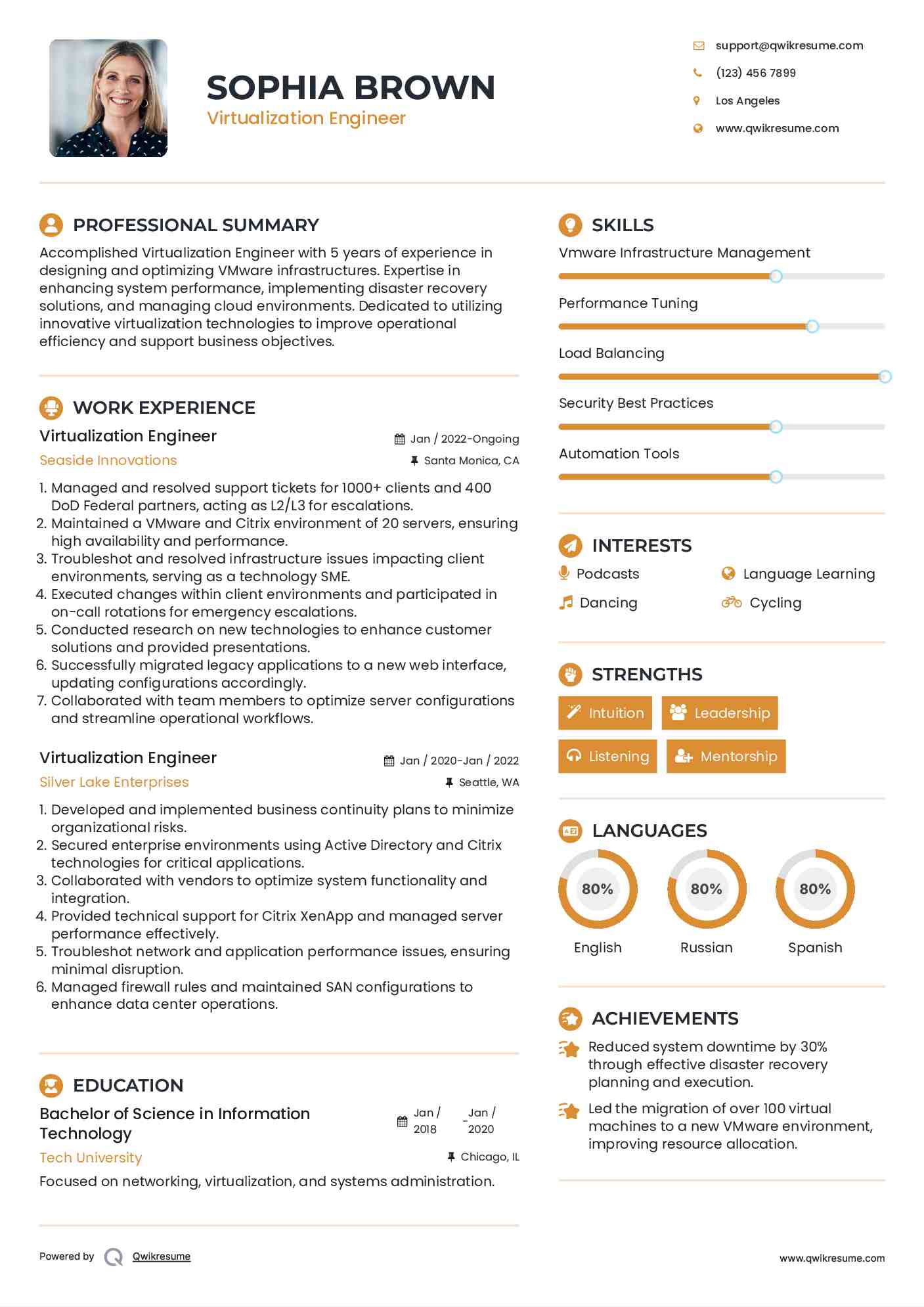 Virtualization Engineer Resume Template