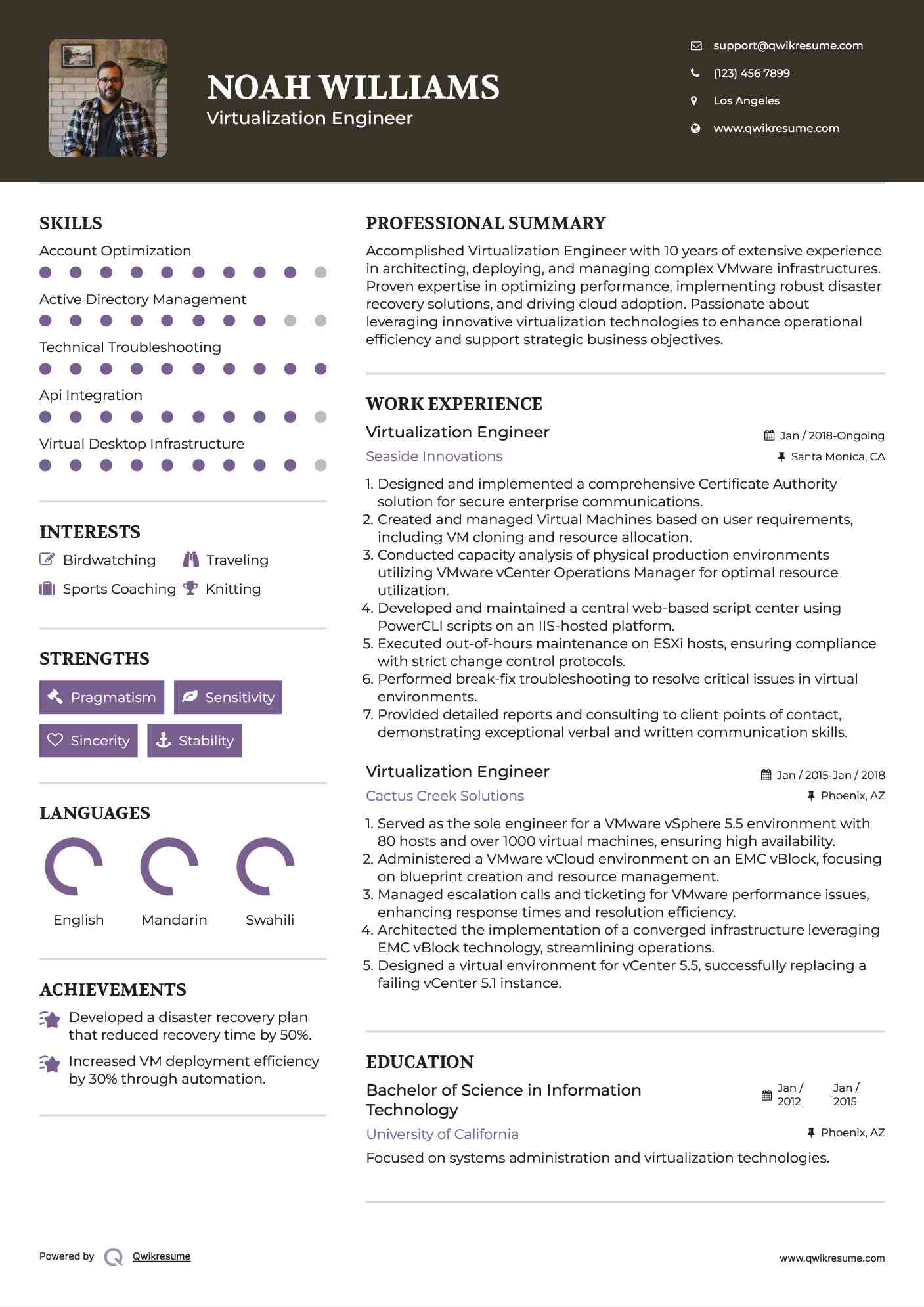 Virtualization Engineer Resume Template