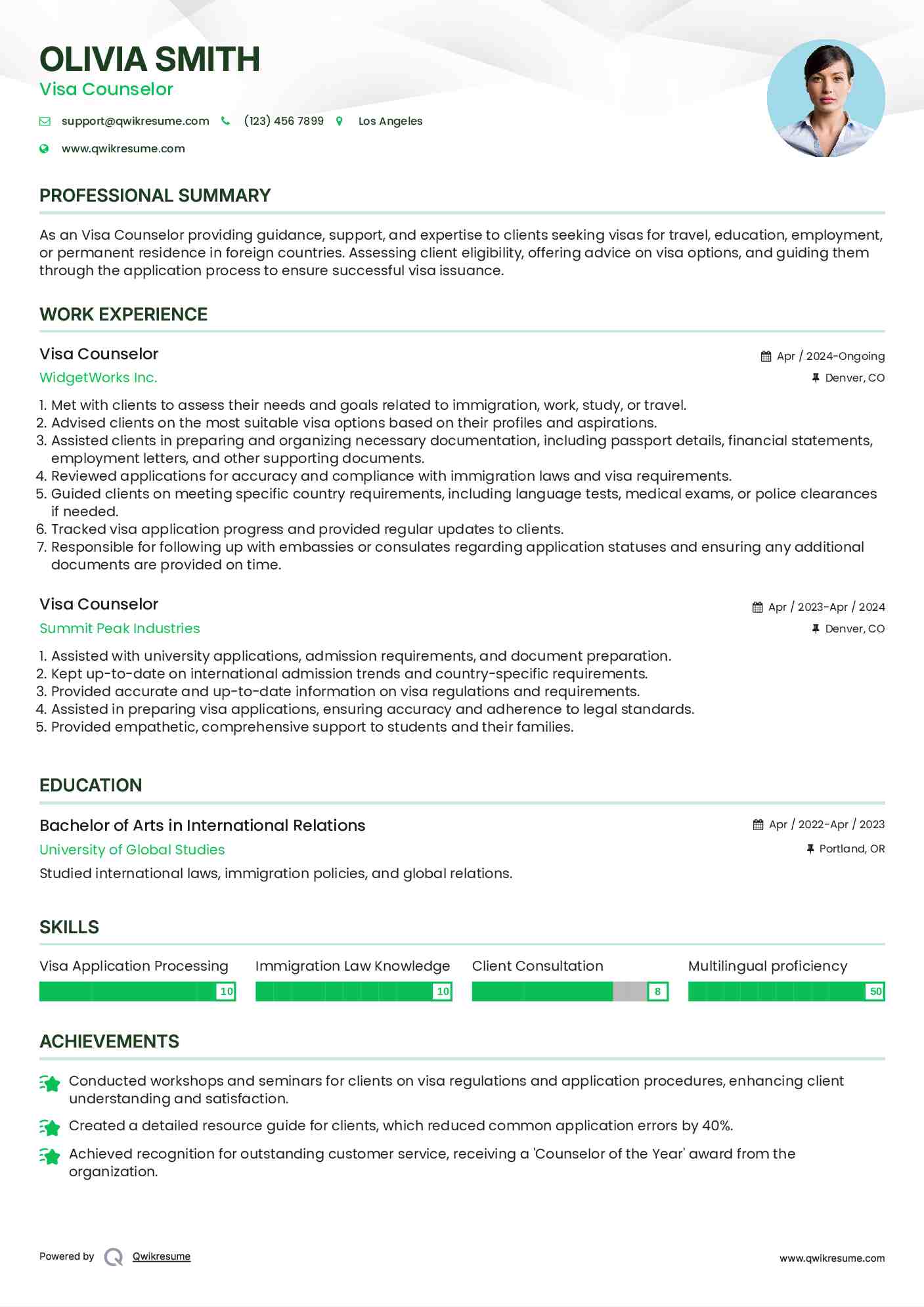 Visa Counselor Resume Template