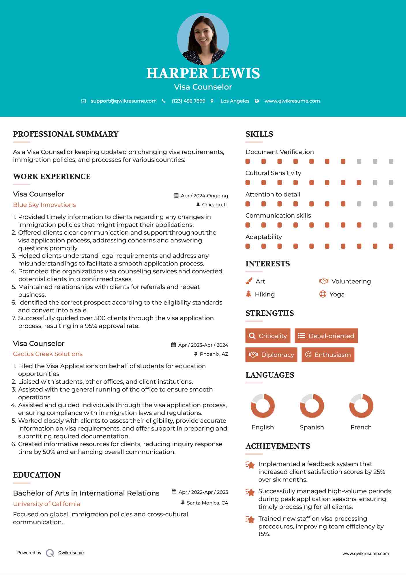Visa Counselor Resume Format