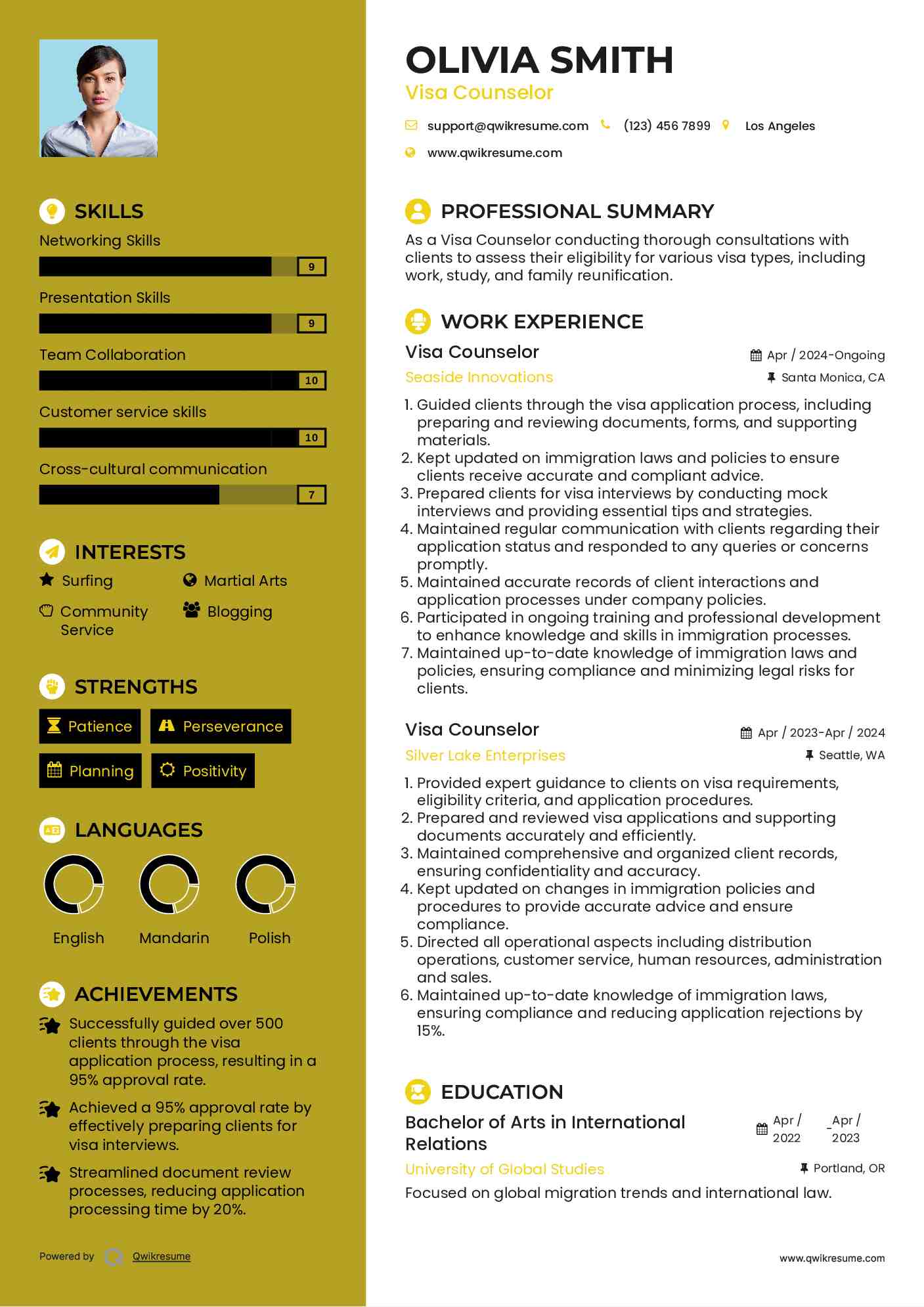 Visa Counselor Resume Example