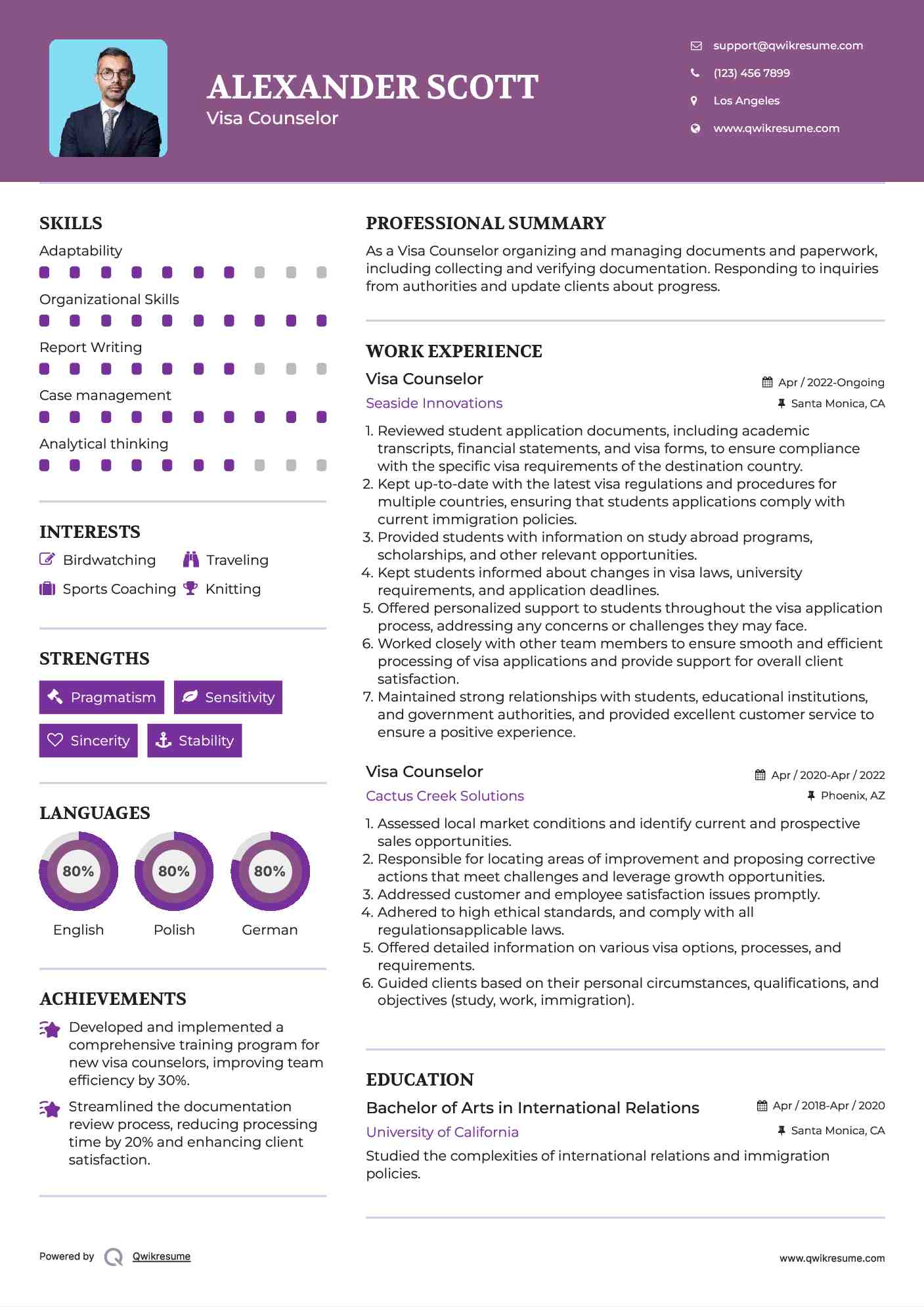 Visa Counselor Resume Model