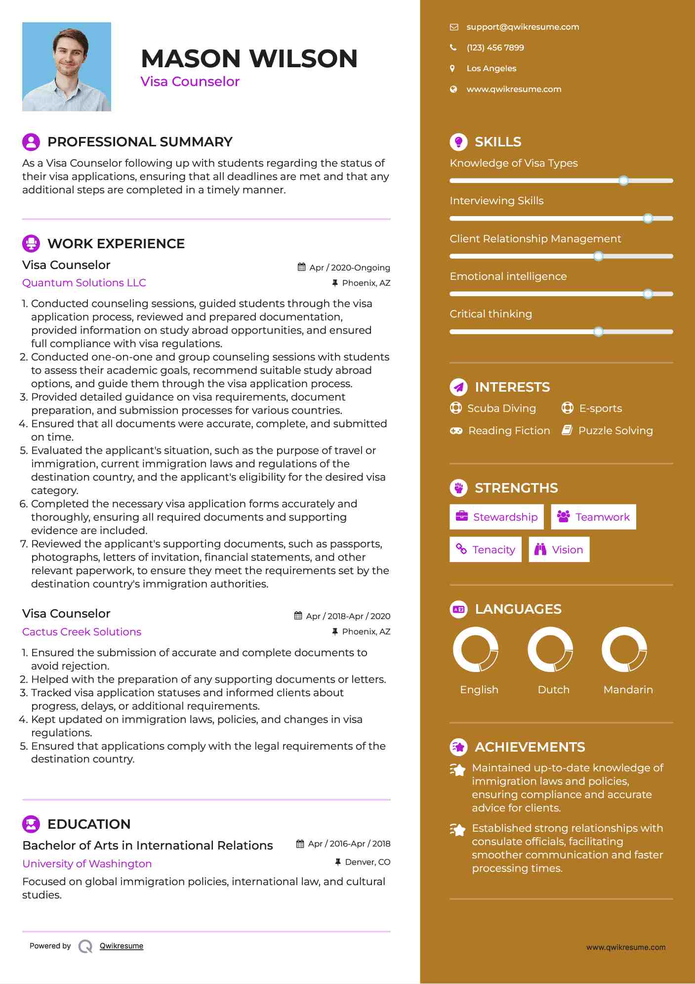 Visa Counselor Resume Template