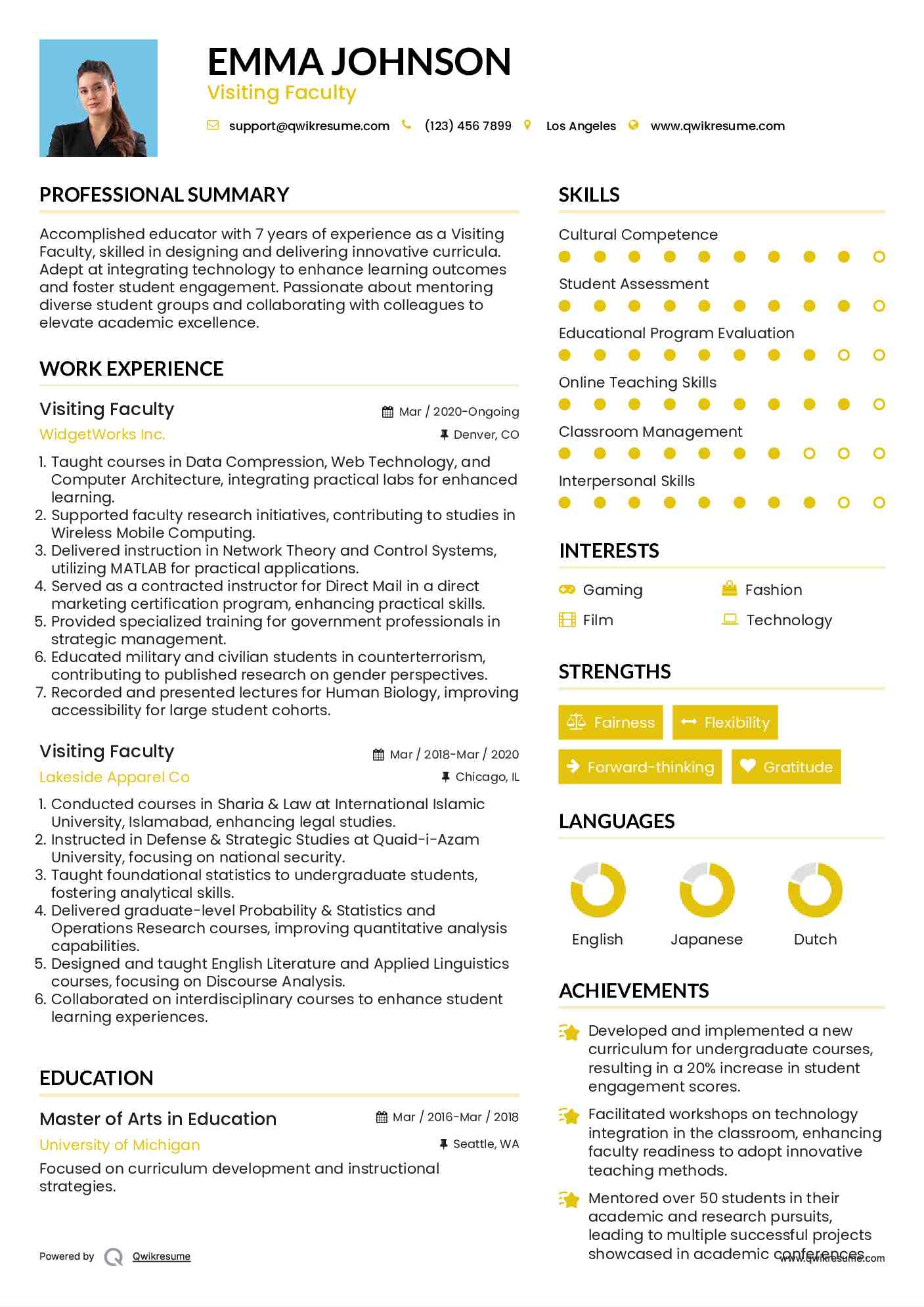 Visiting Faculty Resume Model