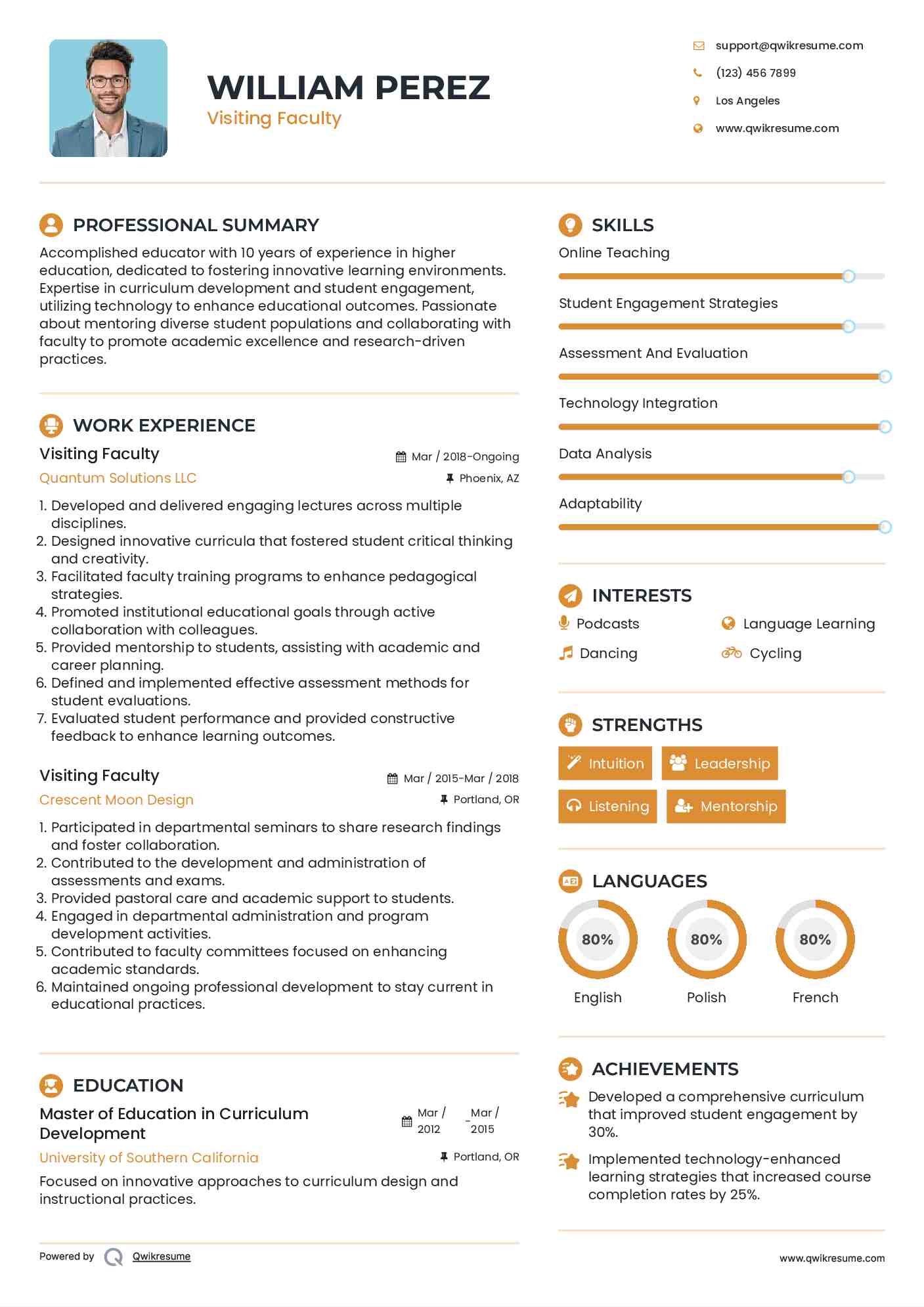 Visiting Faculty Resume Format