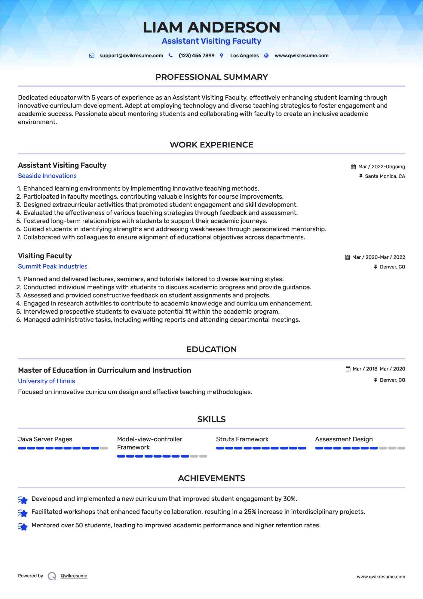 Assistant Visiting Faculty Resume Model