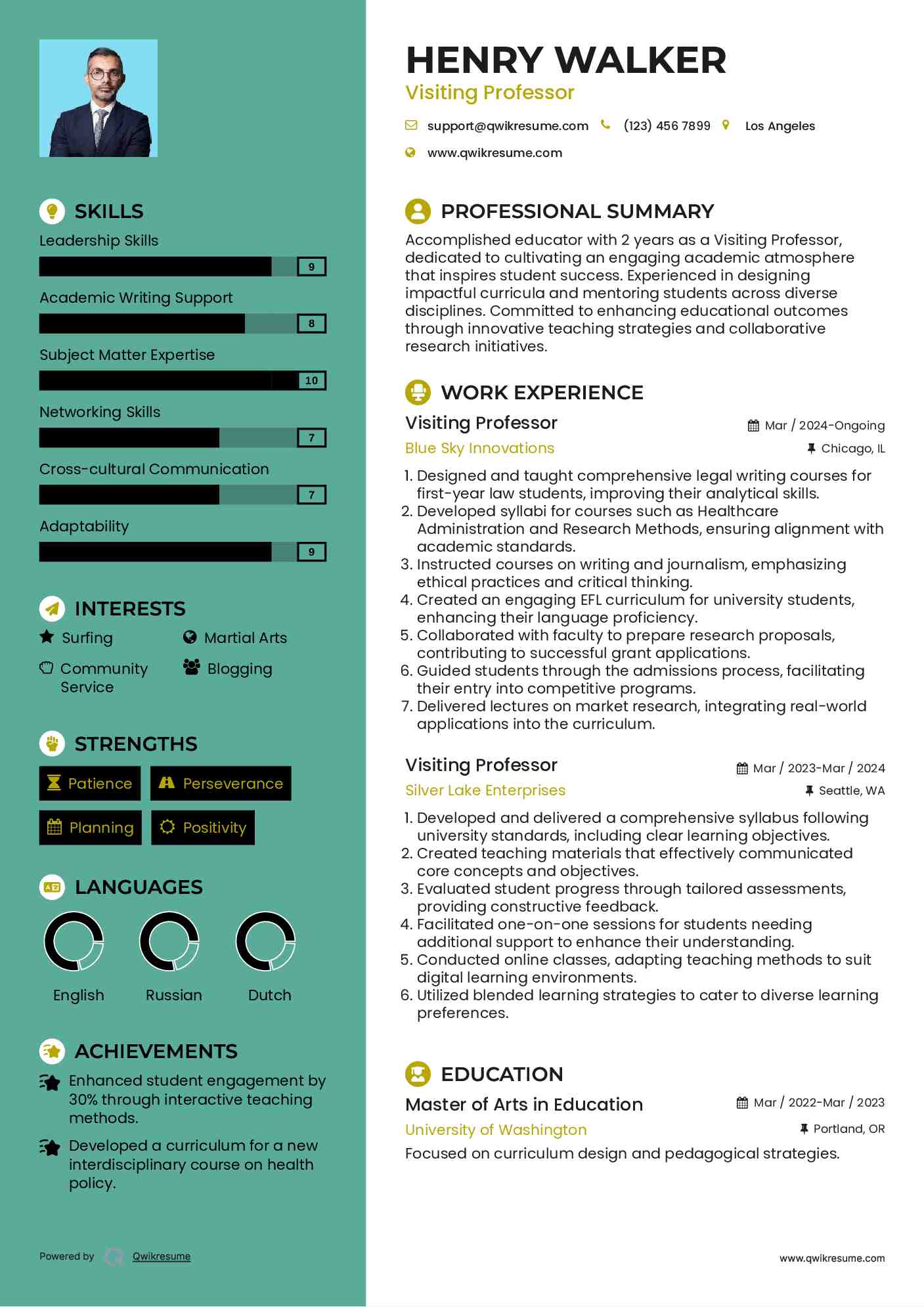 Visiting Professor Resume Template