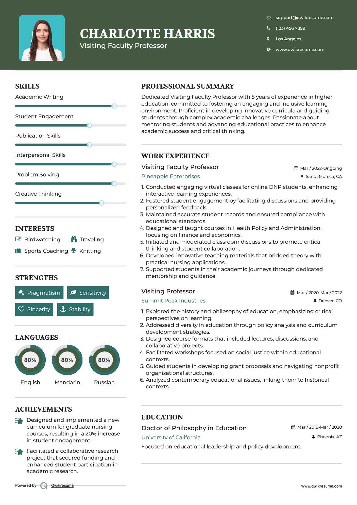 Visiting Faculty Professor Resume Template