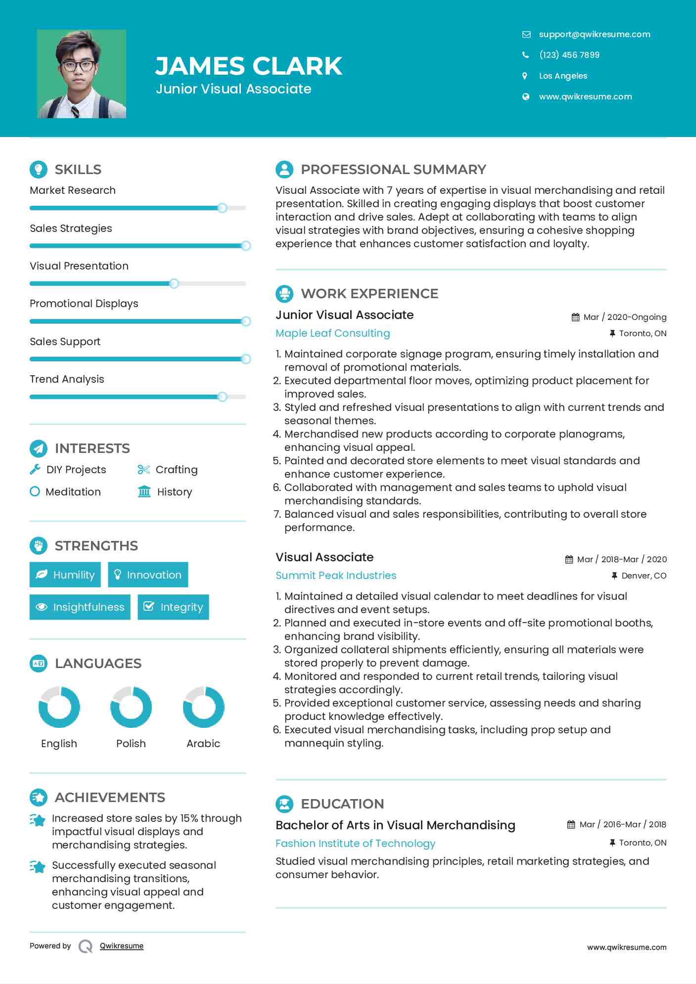 Junior Visual Associate Resume Example