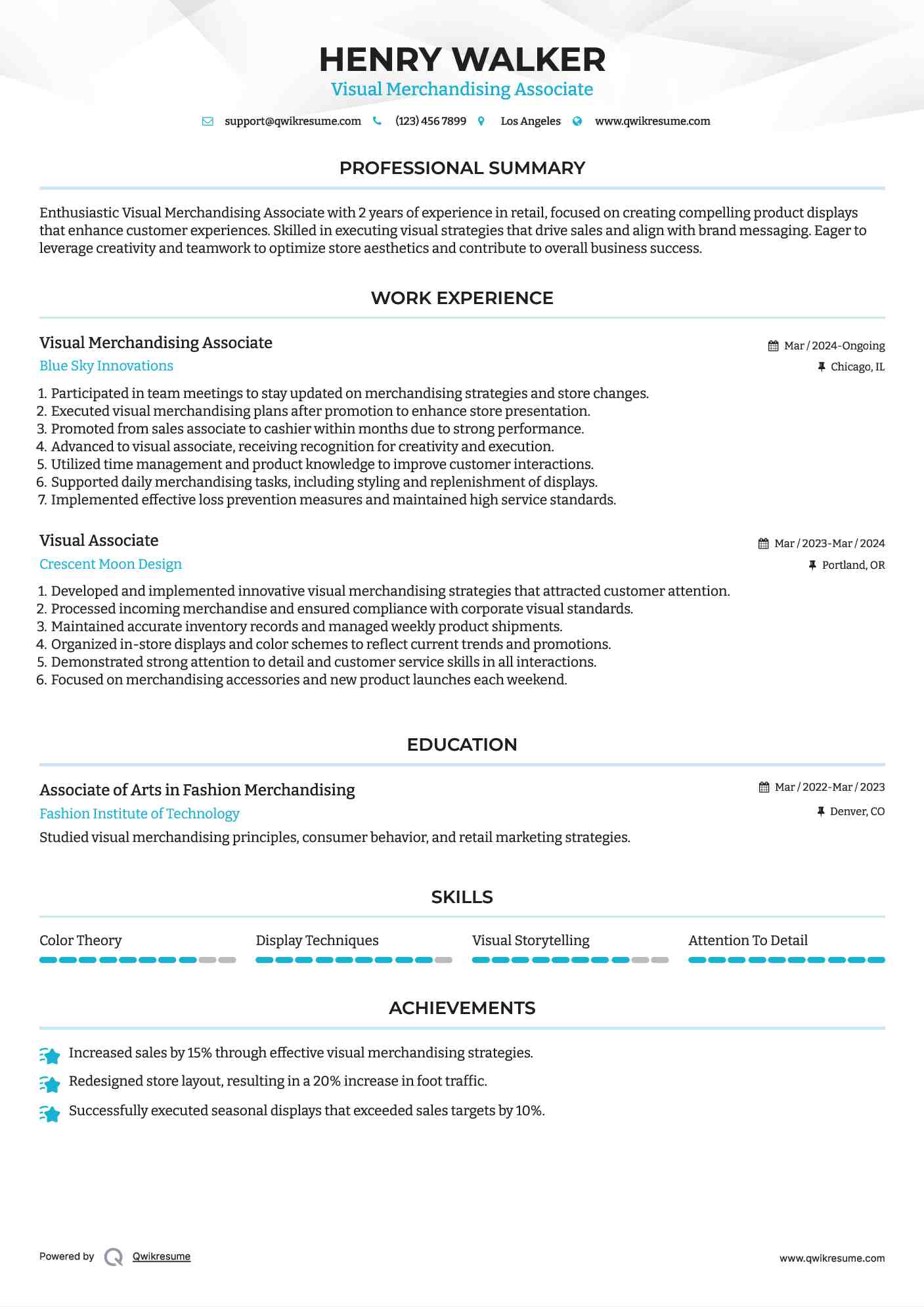 Visual Merchandising Associate Resume Sample