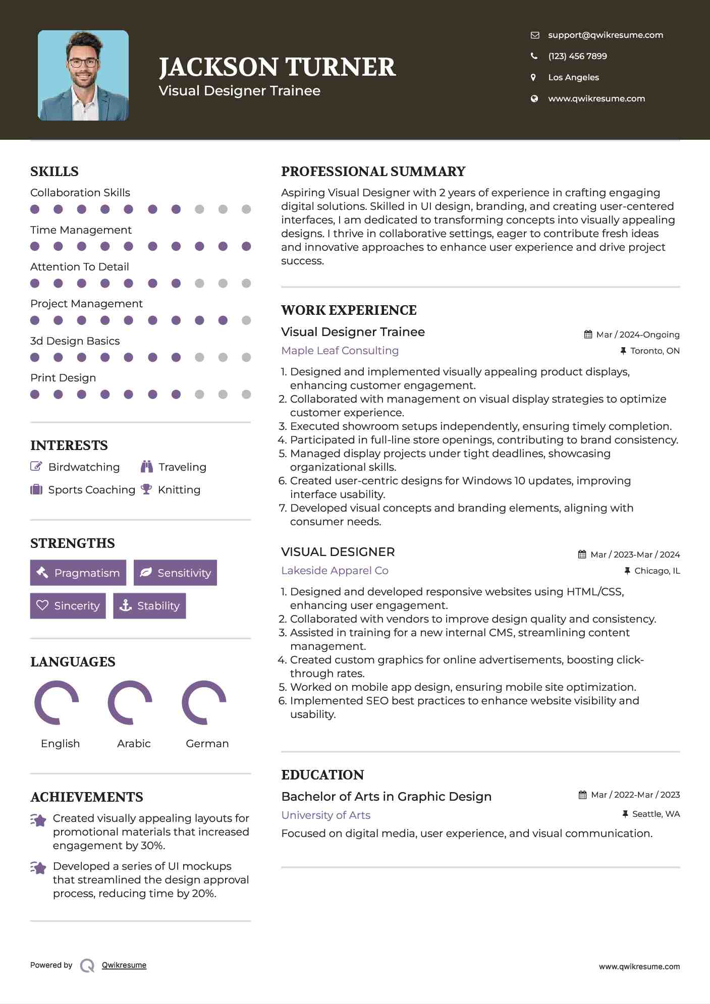 Visual Designer Trainee Resume Model