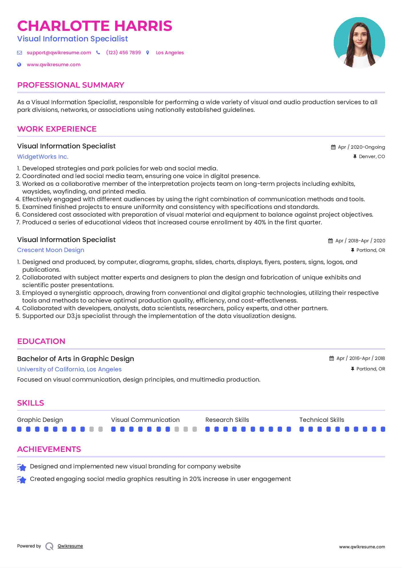 Visual Information Specialist Resume Model