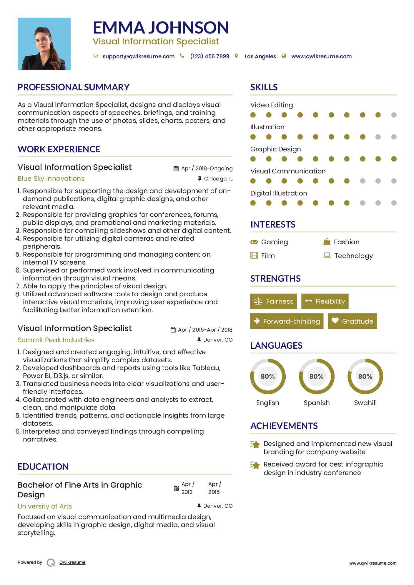 Visual Information Specialist Resume Format