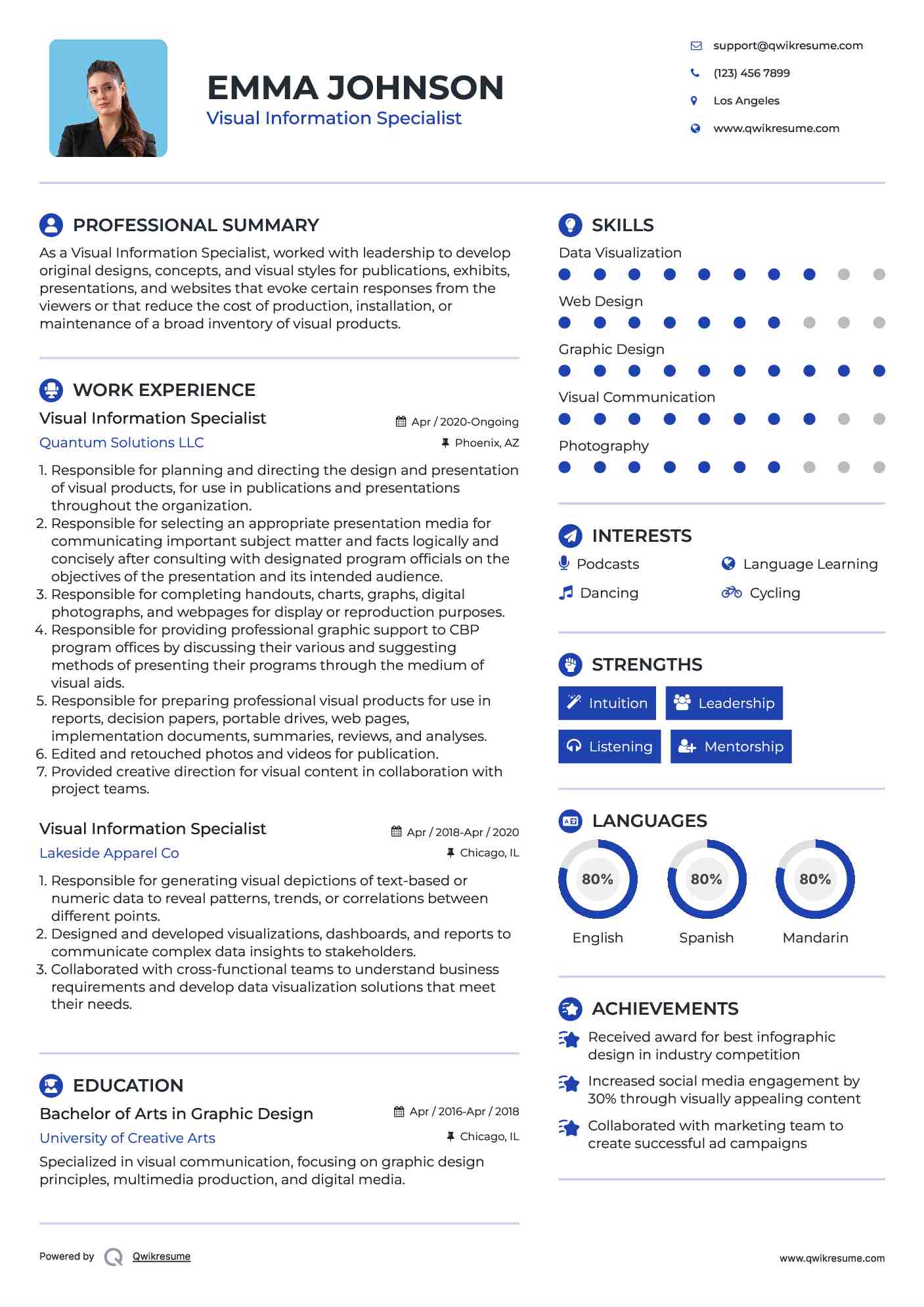 Visual Information Specialist Resume Example