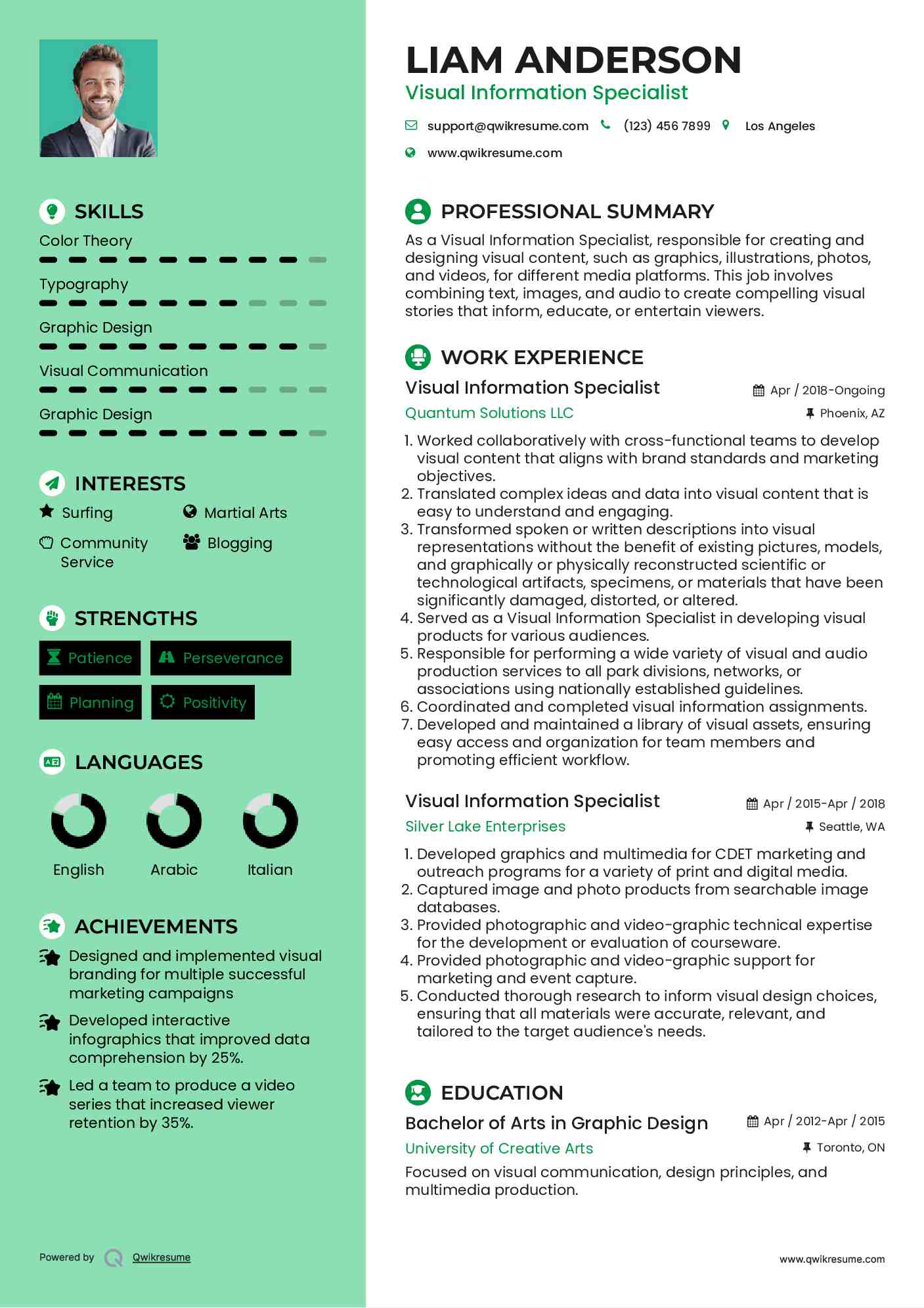 Visual Information Specialist Resume Example