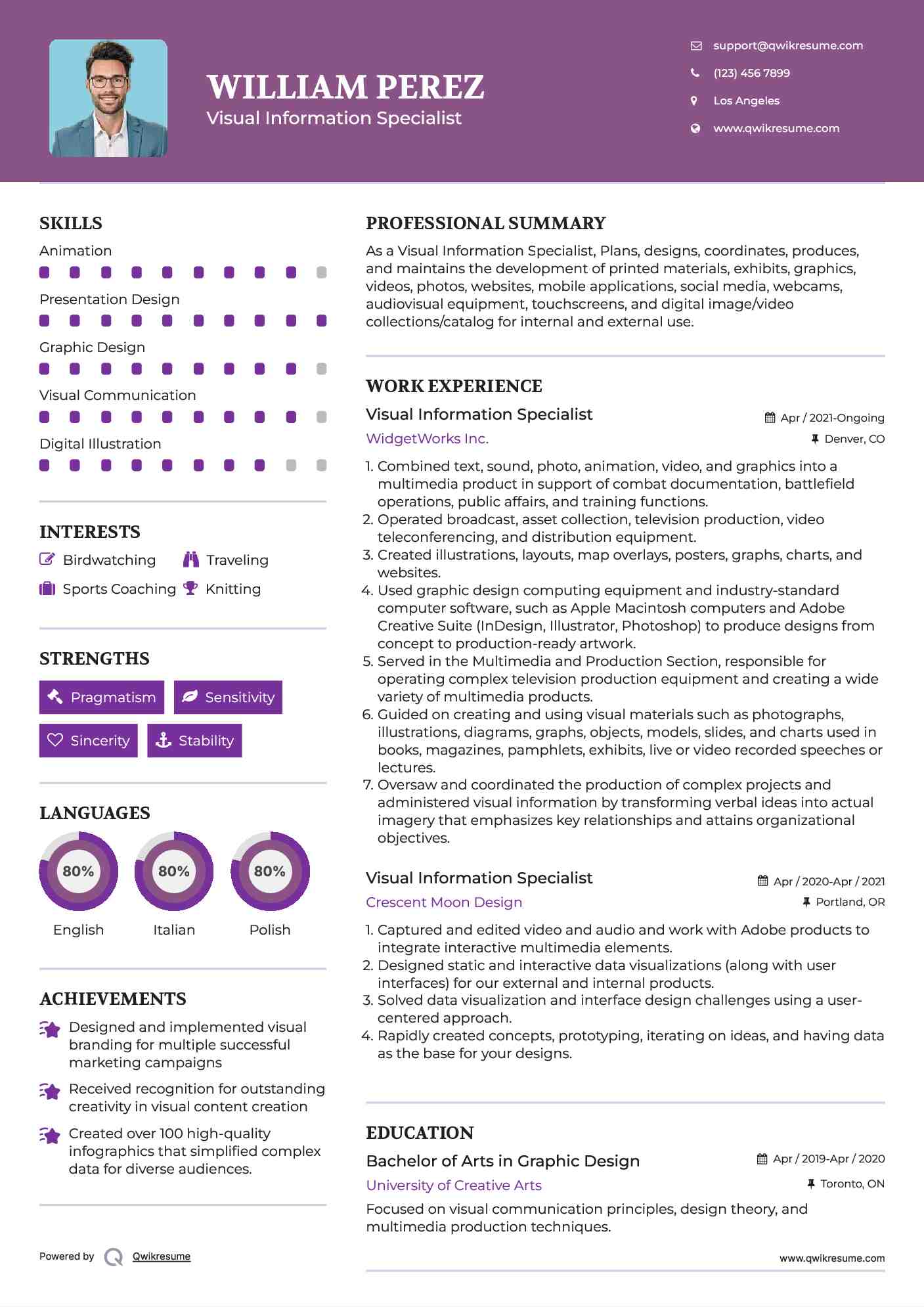 Visual Information Specialist Resume Sample