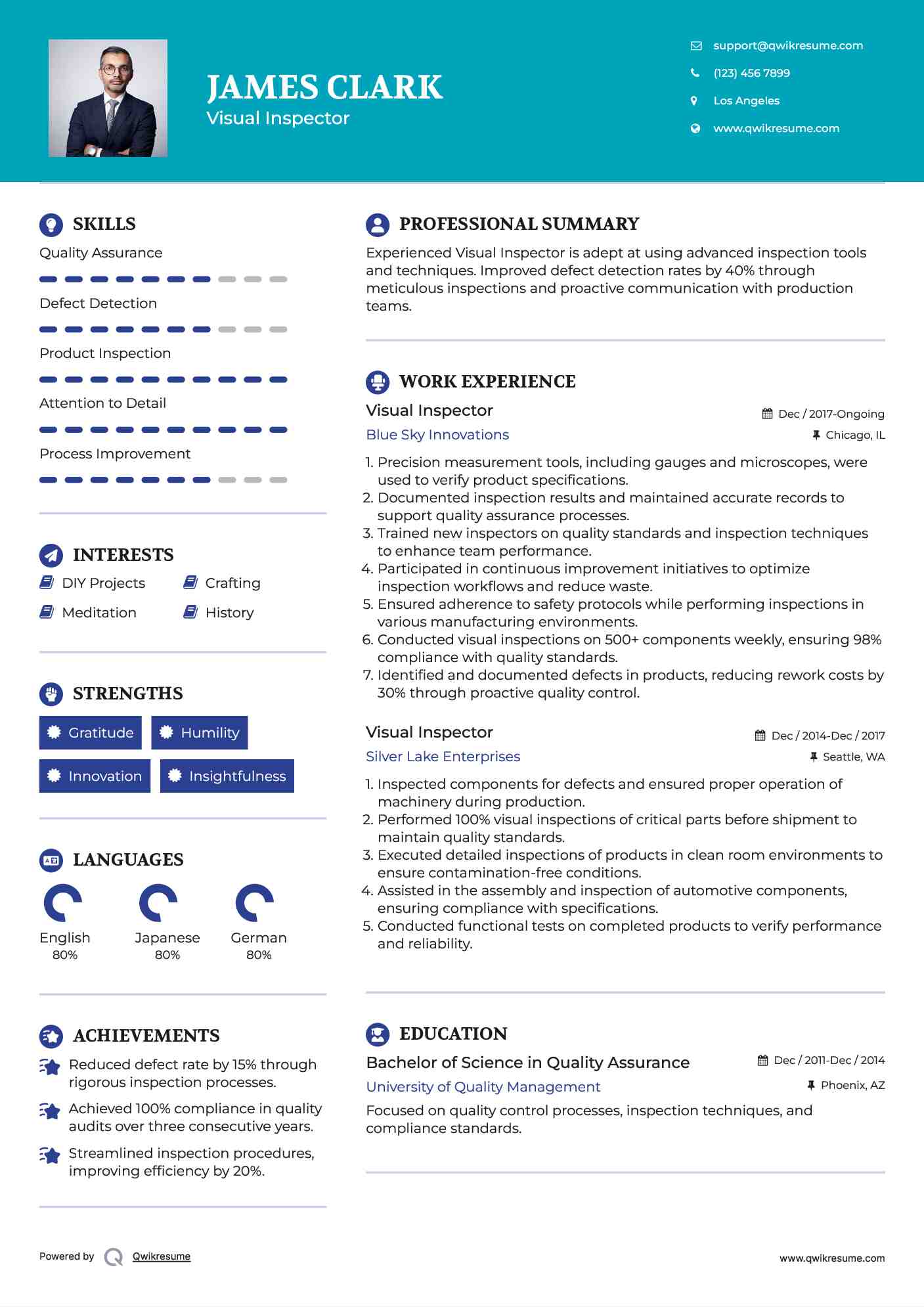 Visual Inspector Resume Format