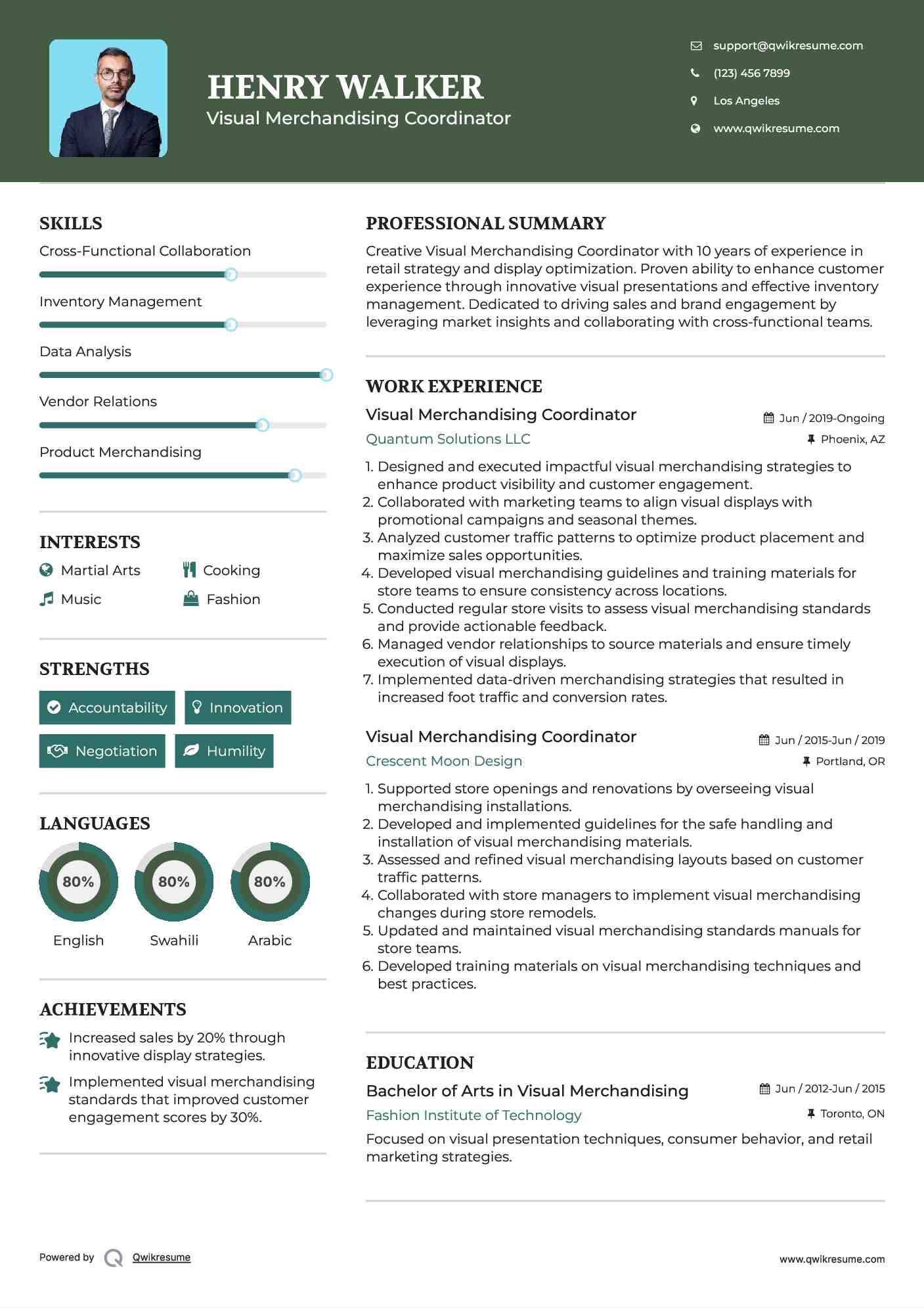 Visual Merchandising Coordinator Resume Model
