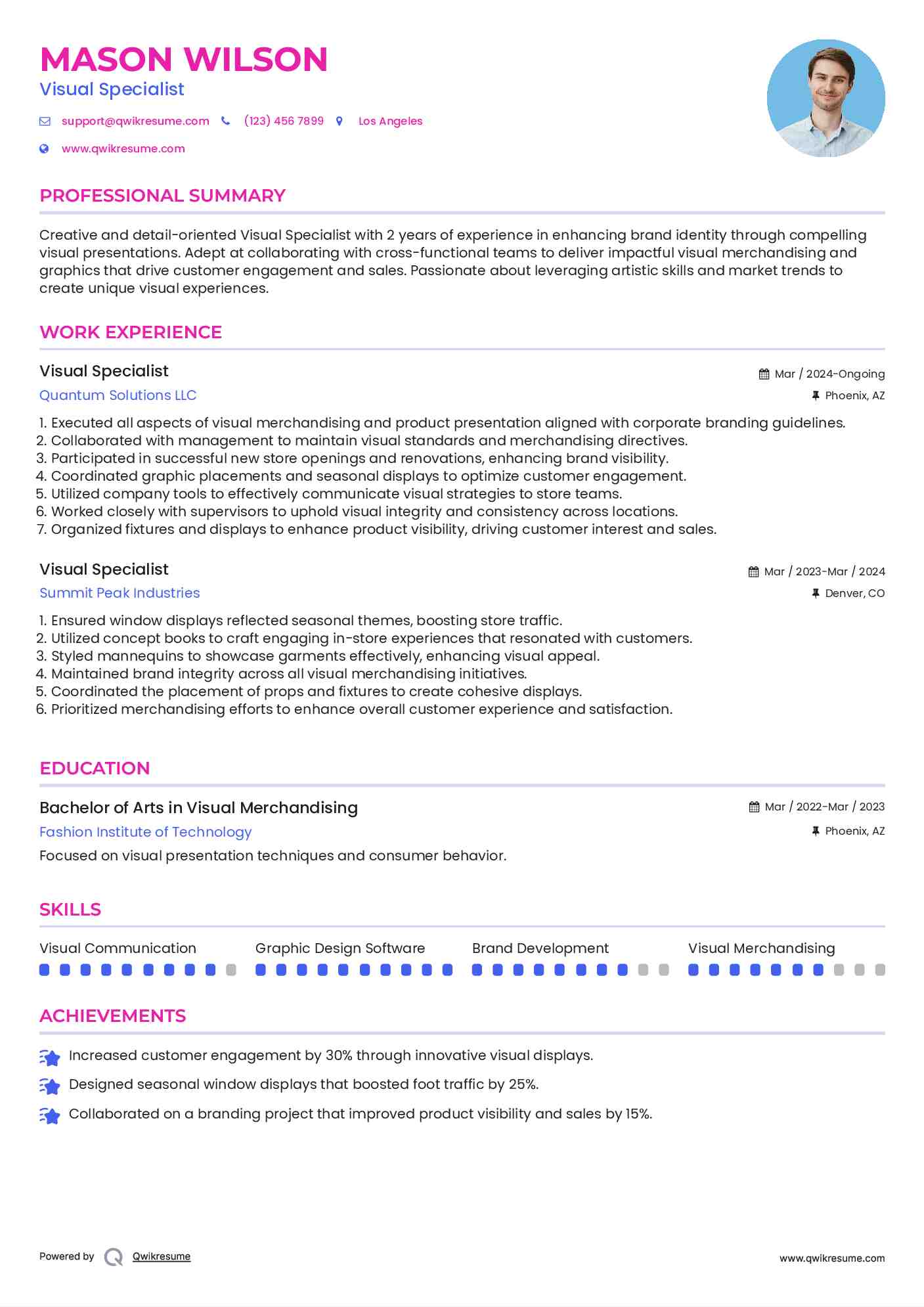 Visual Specialist Resume Format