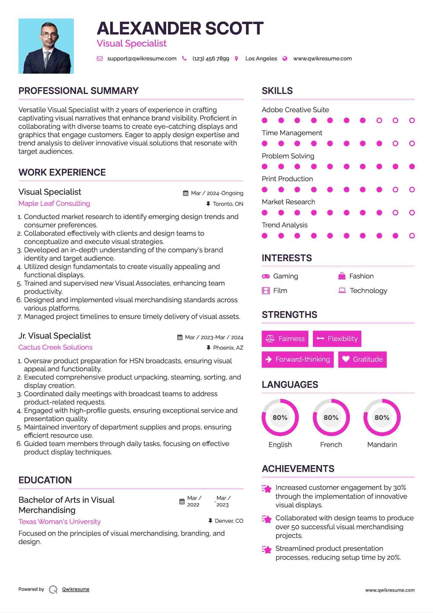 Visual Specialist Resume Sample