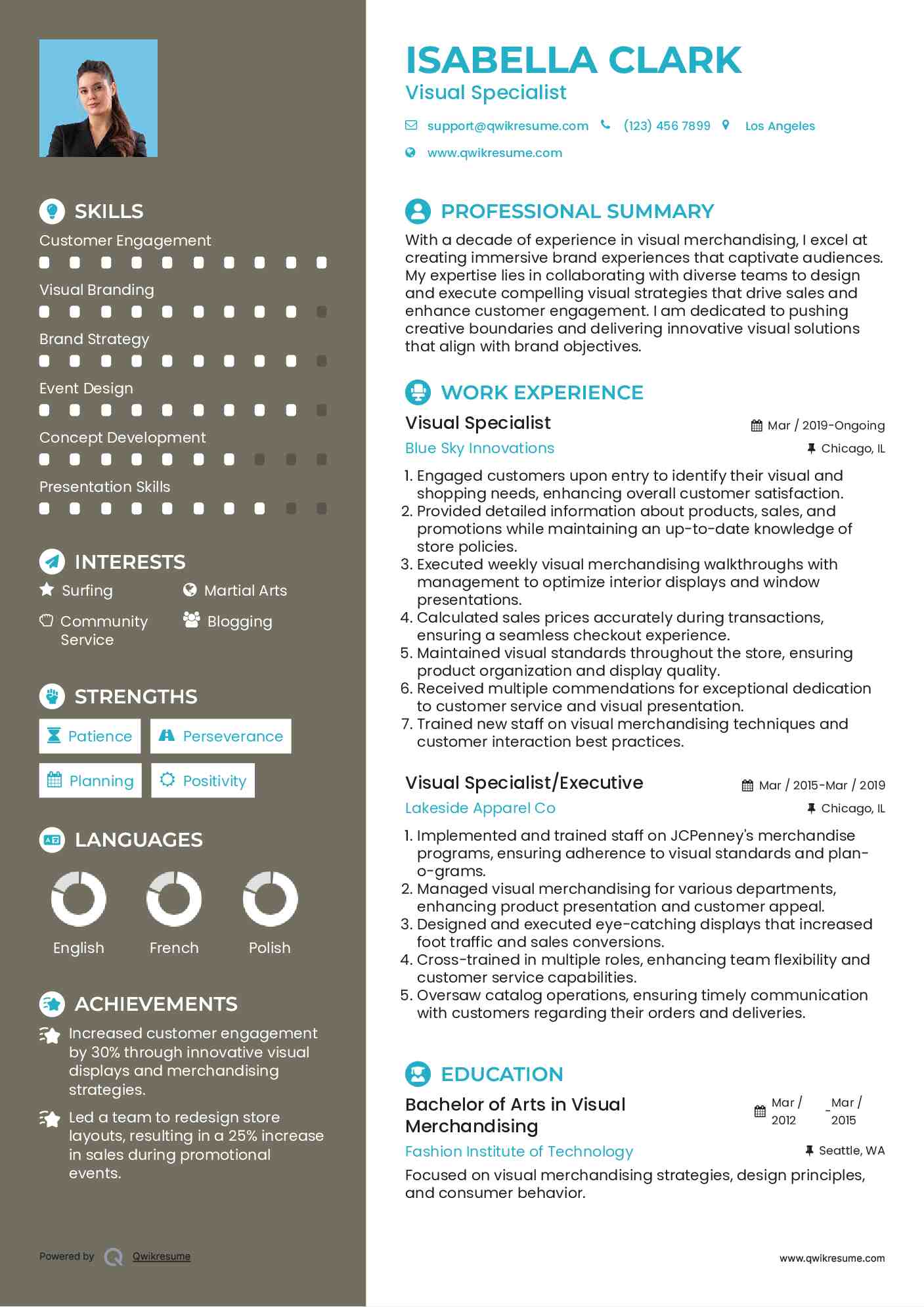 Visual Specialist Resume Example