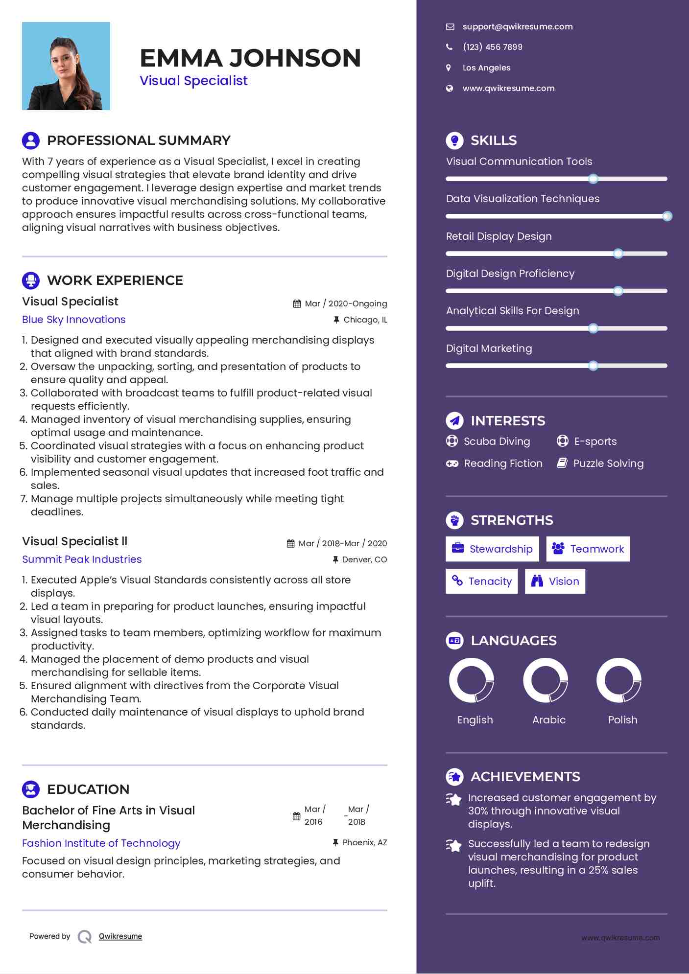 Visual Specialist Resume Model