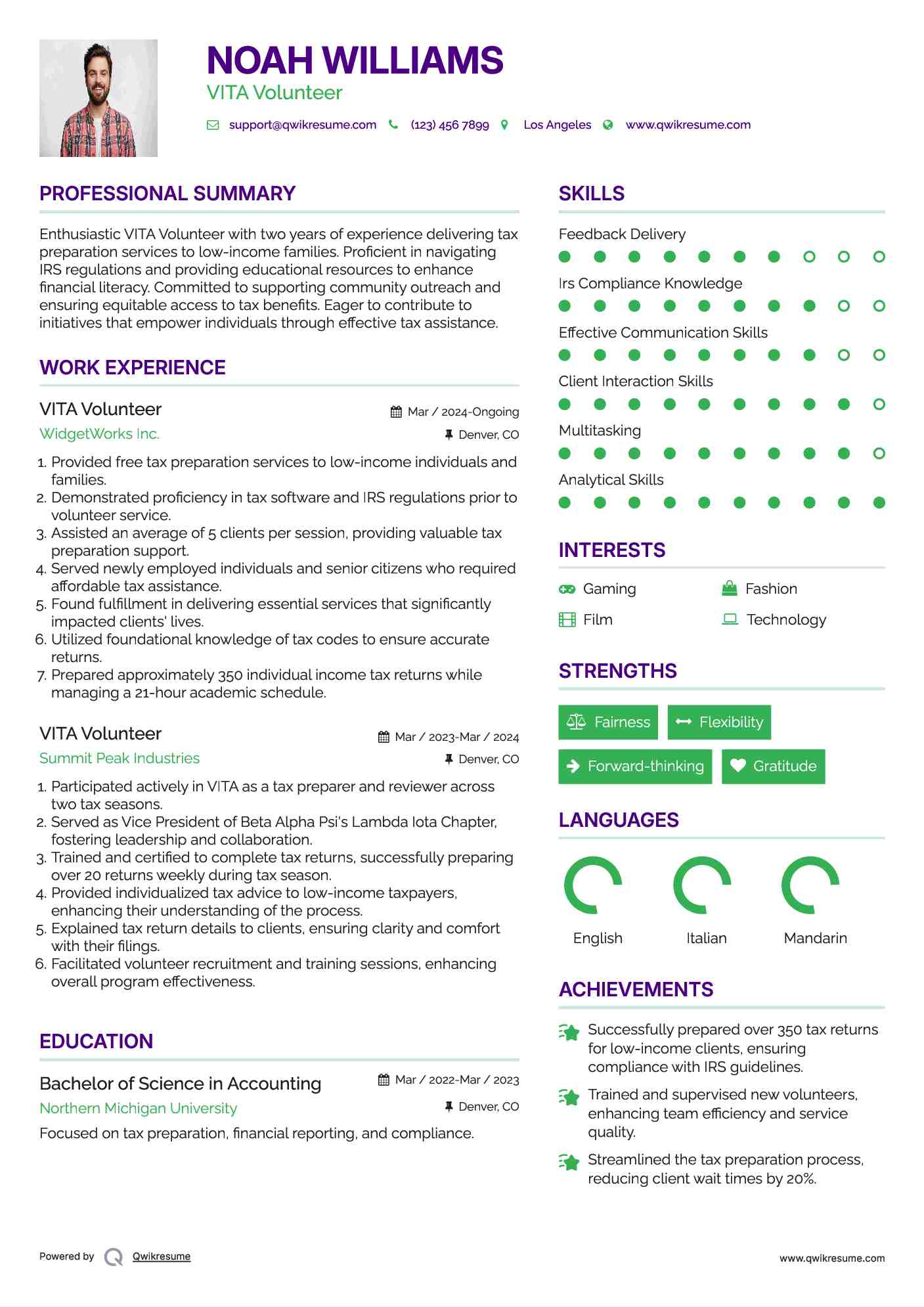 VITA Volunteer Resume Format