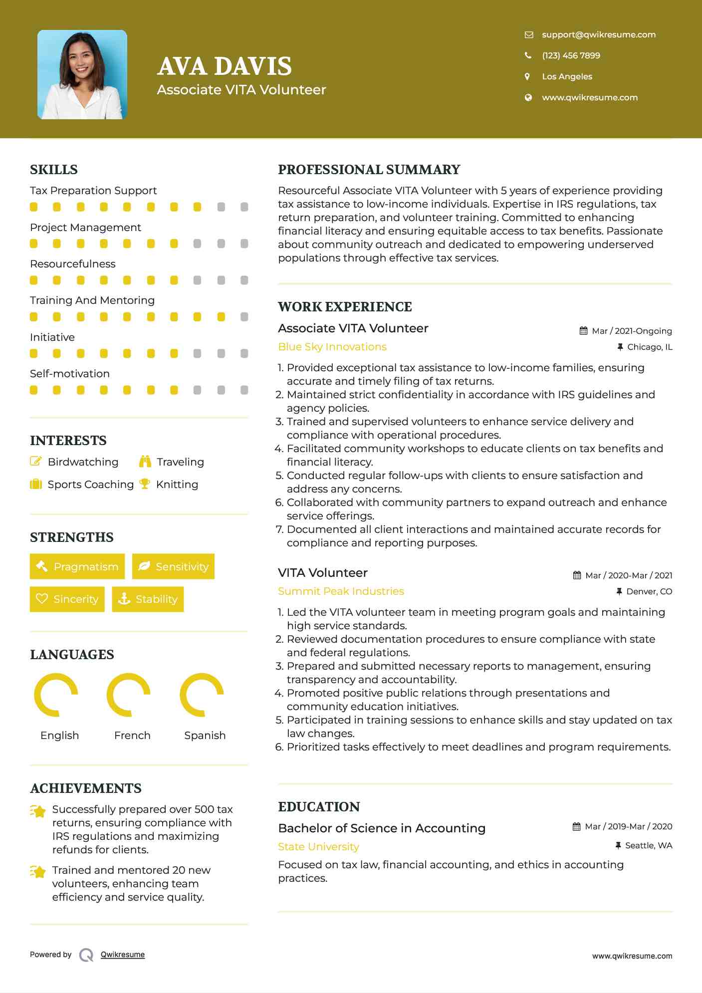 Associate VITA Volunteer Resume Sample