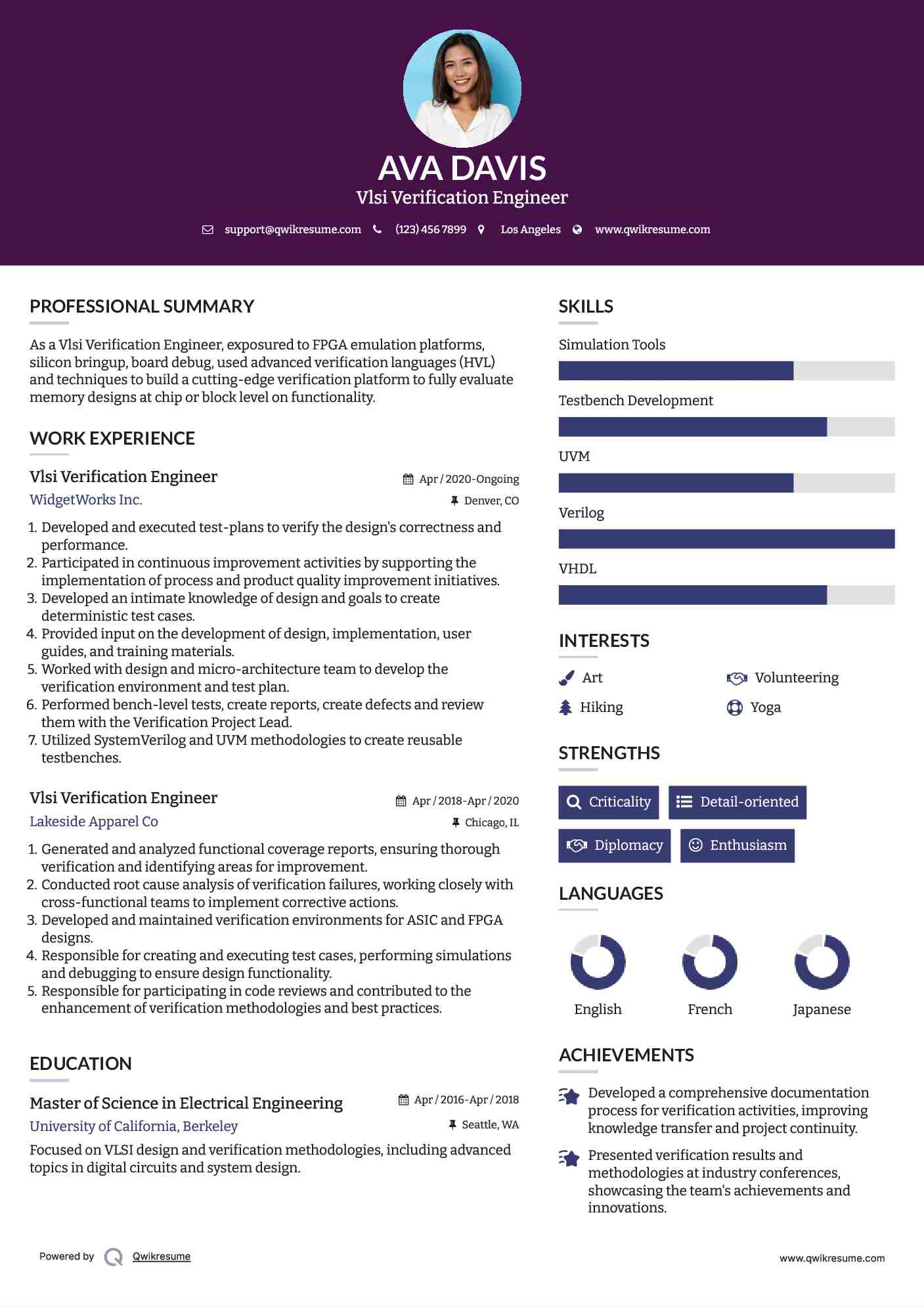Vlsi Verification Engineer Resume Sample