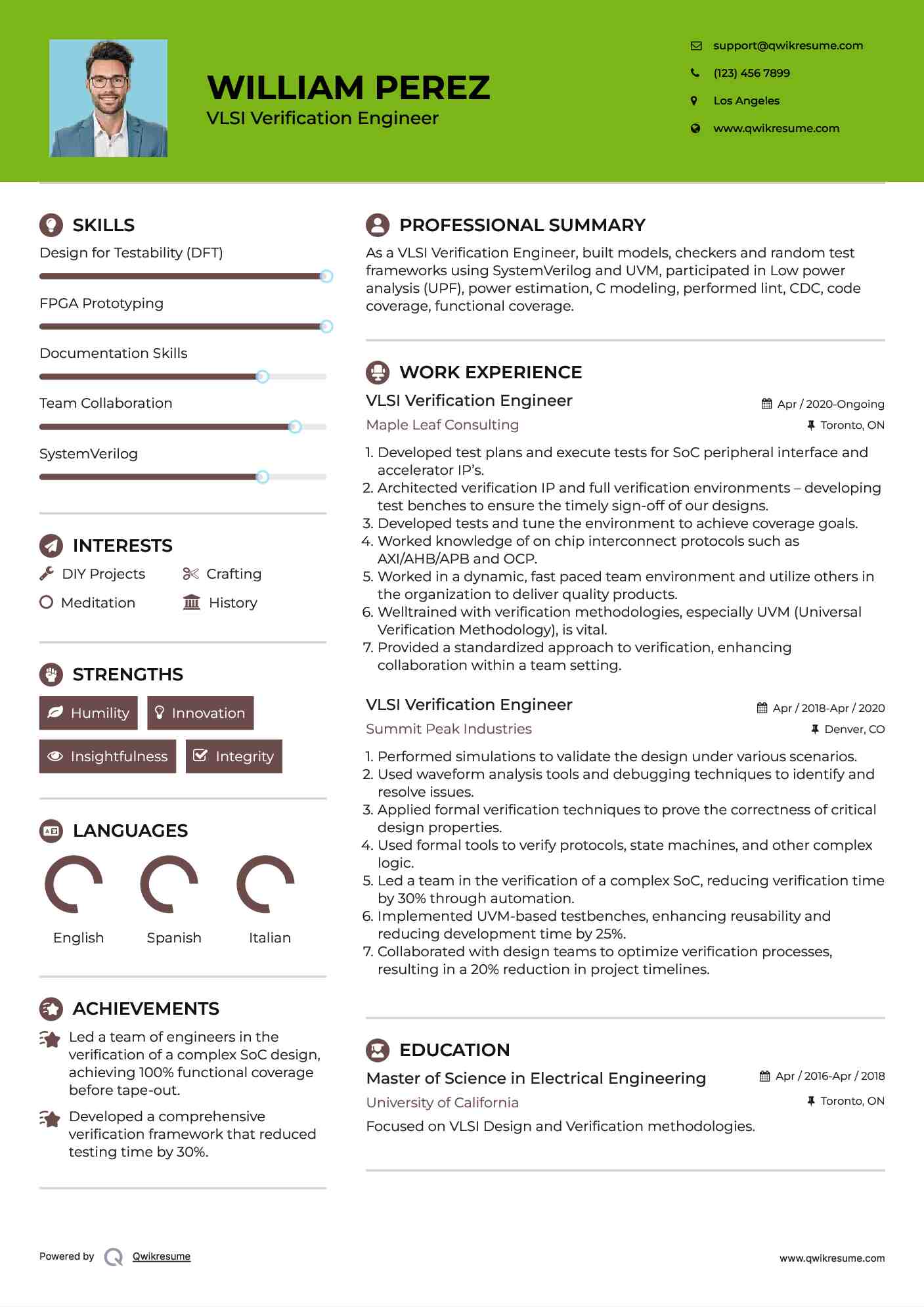 VLSI Verification Engineer Resume Example