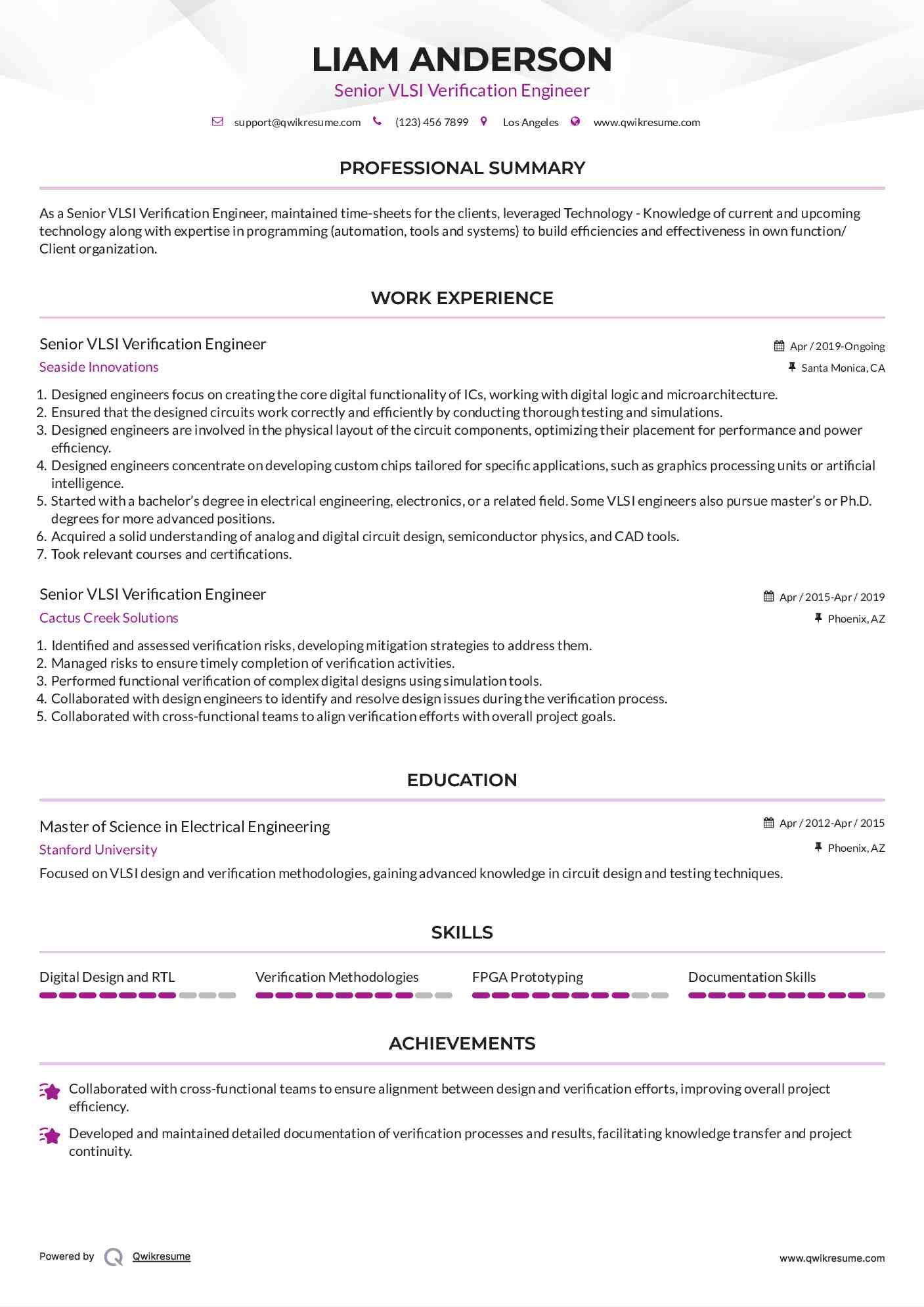 Senior VLSI Verification Engineer Resume Template