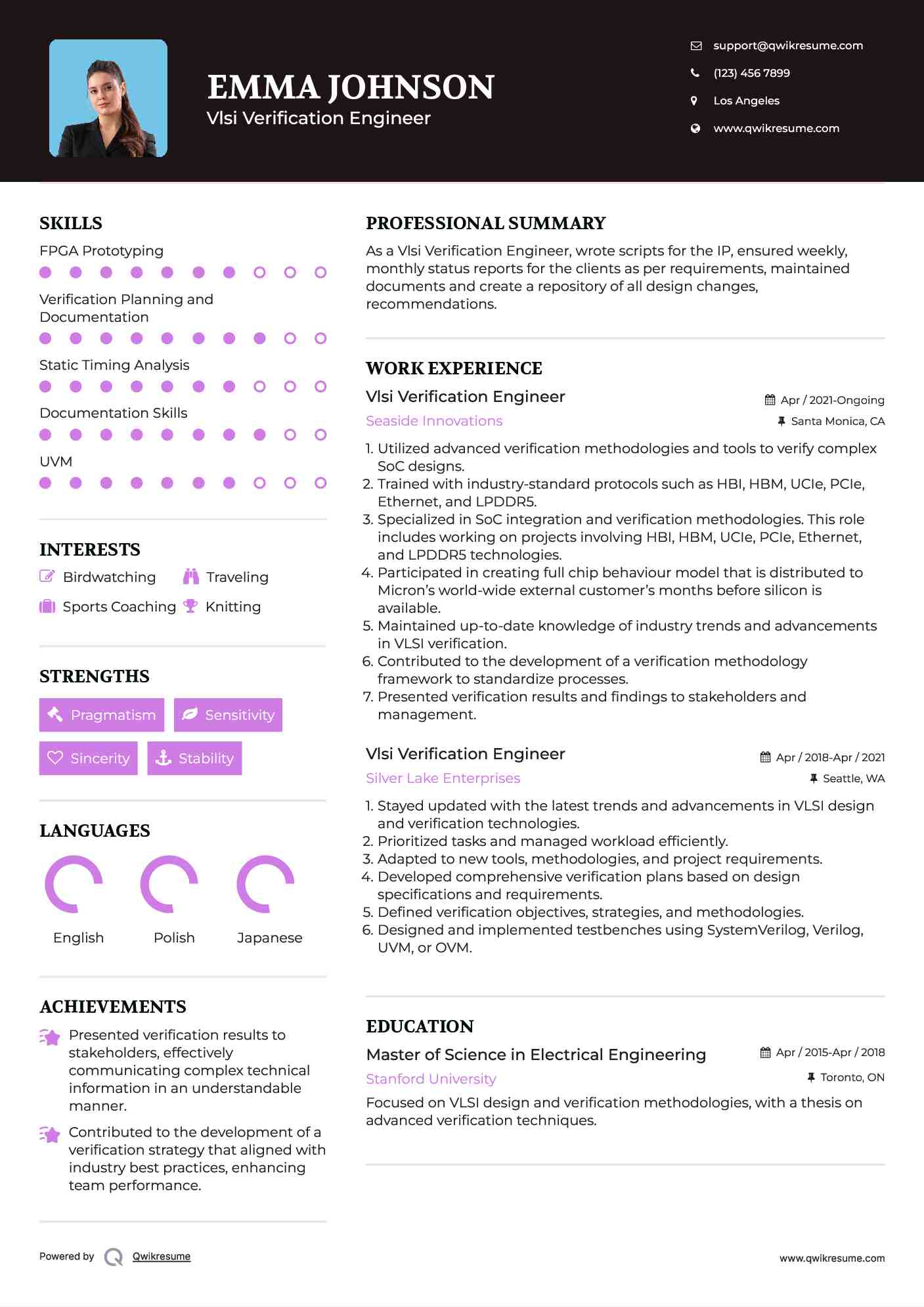 Vlsi Verification Engineer Resume Sample