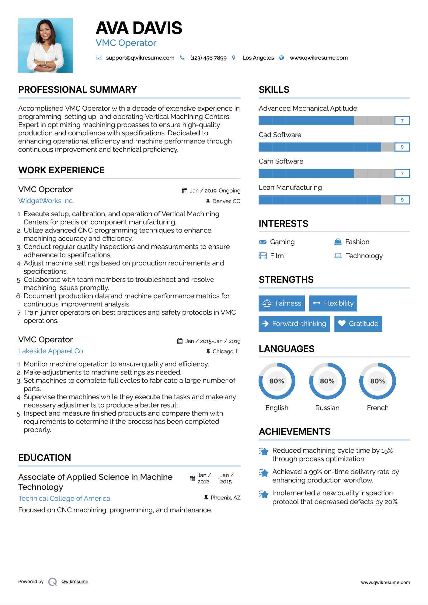 VMC Operator Resume Template