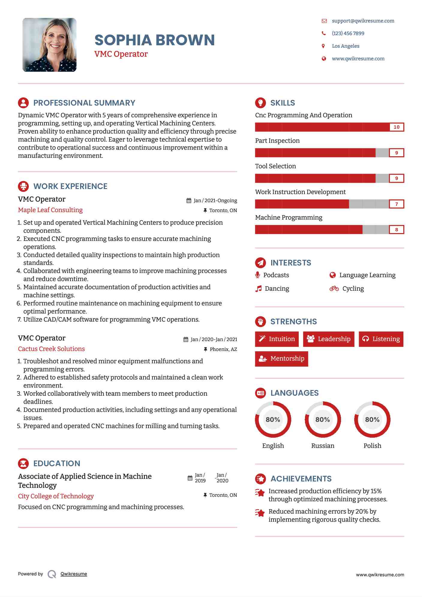 VMC Operator Resume Format