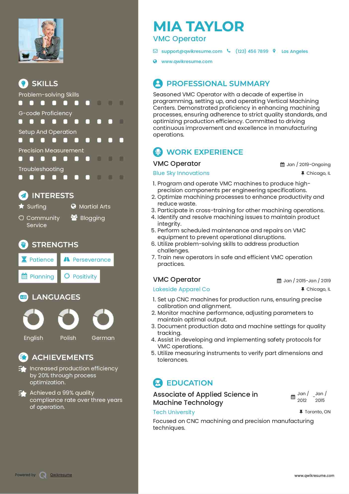 VMC Operator Resume Model