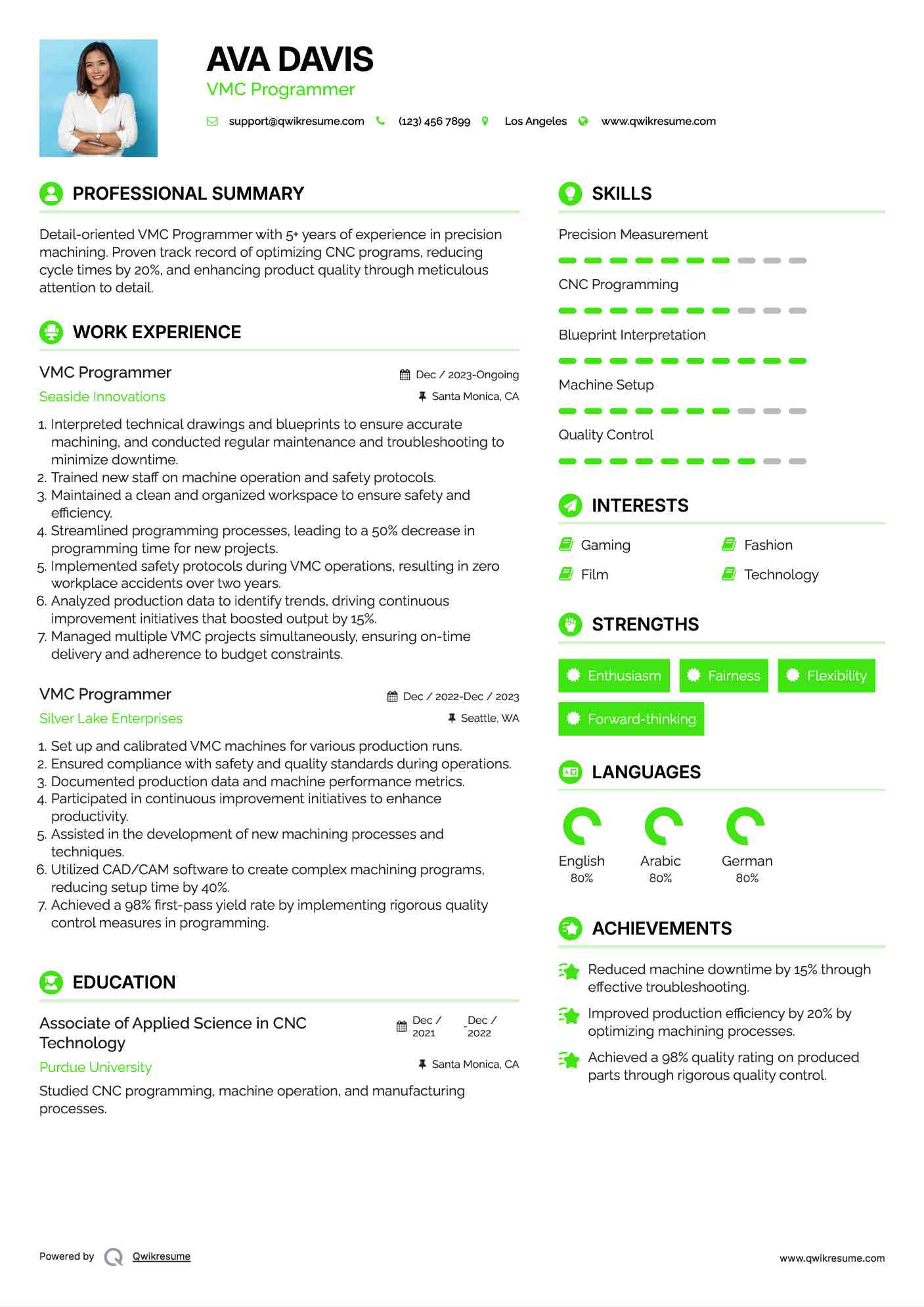 VMC Programmer Resume Sample