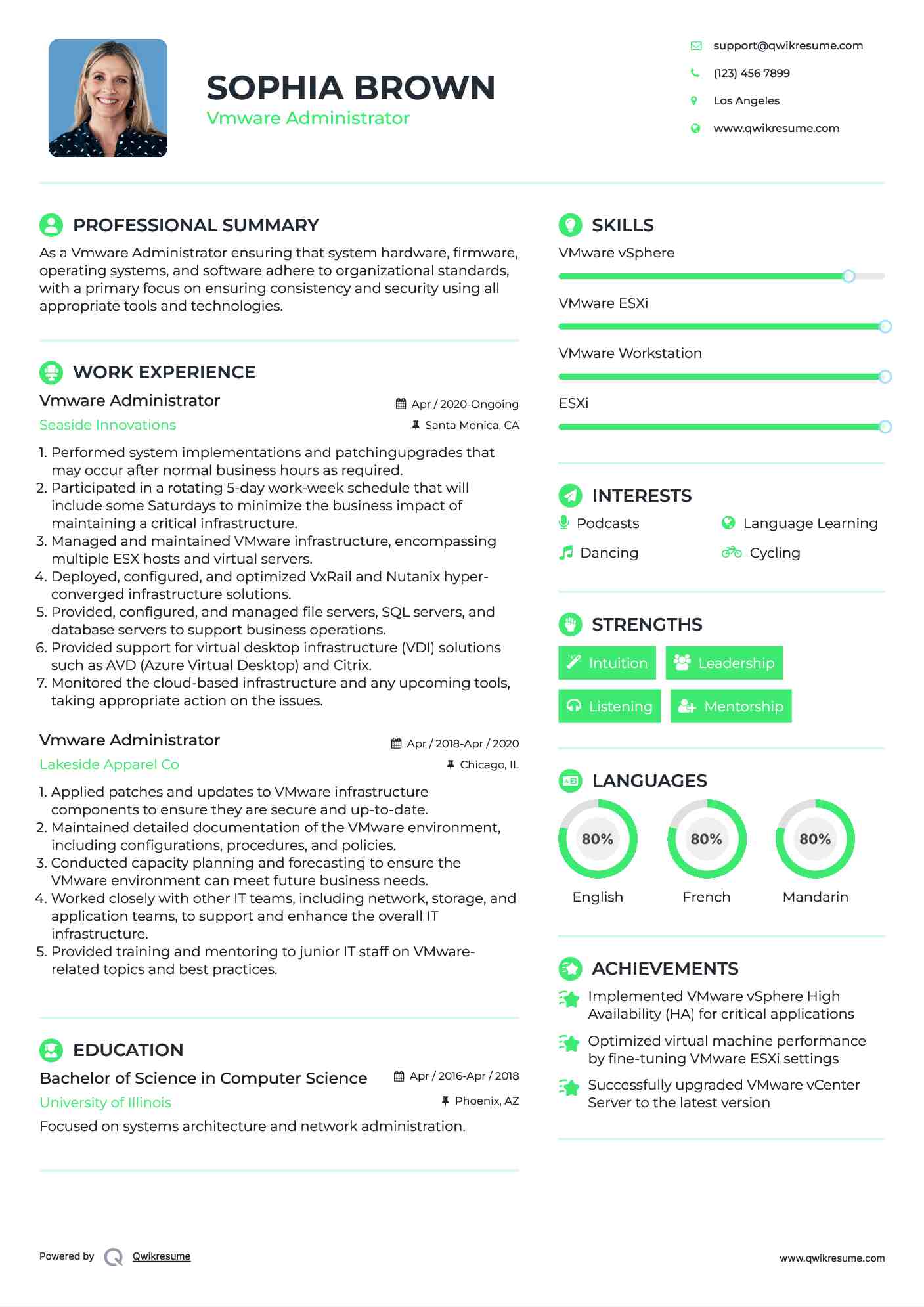 Vmware Administrator Resume Sample