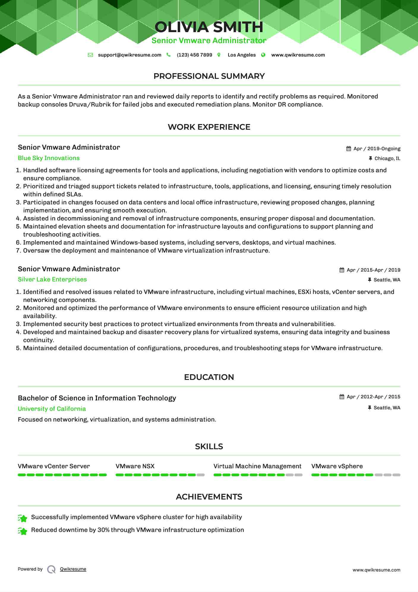 Senior Vmware Administrator Resume Template