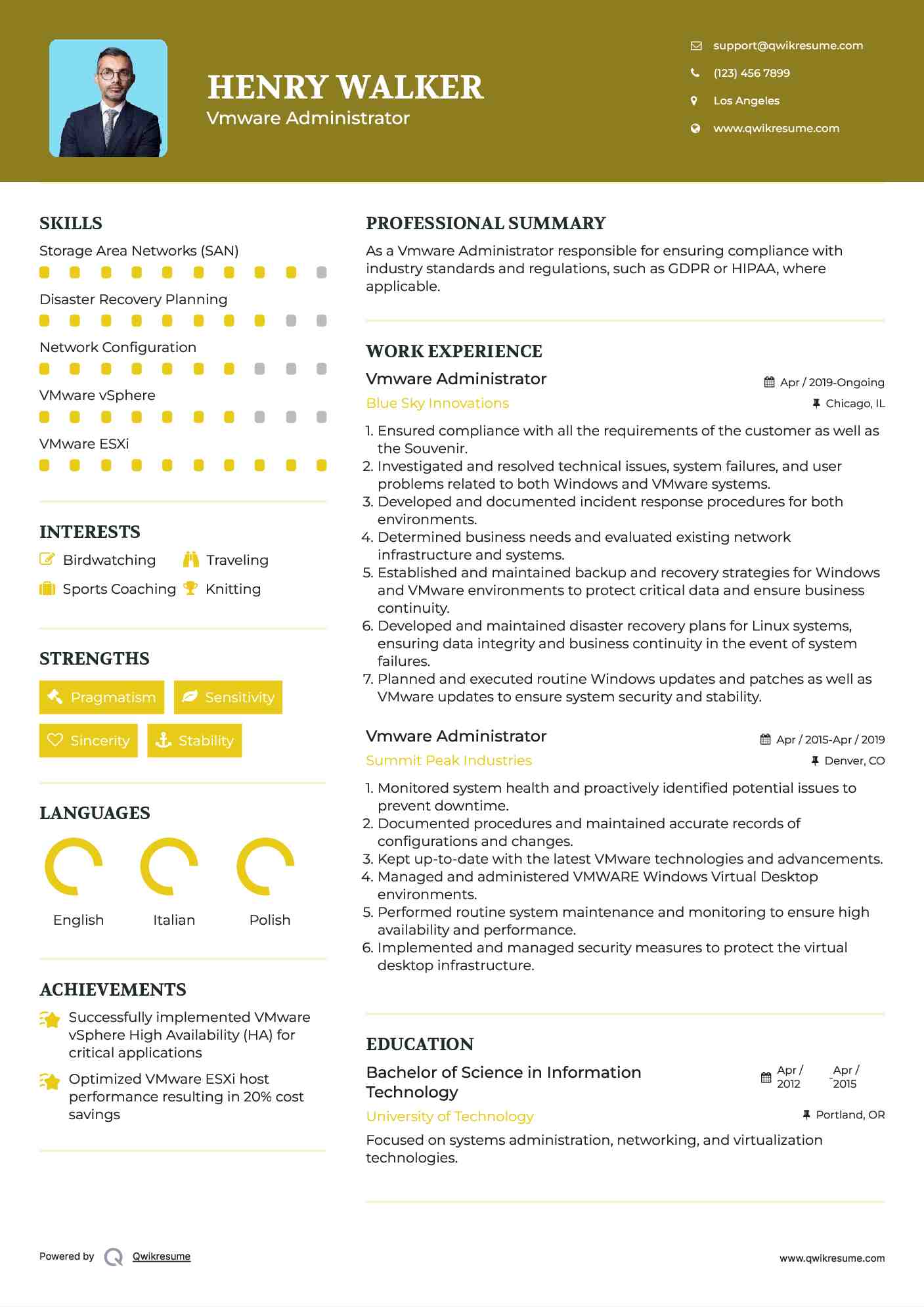 Vmware Administrator Resume Example