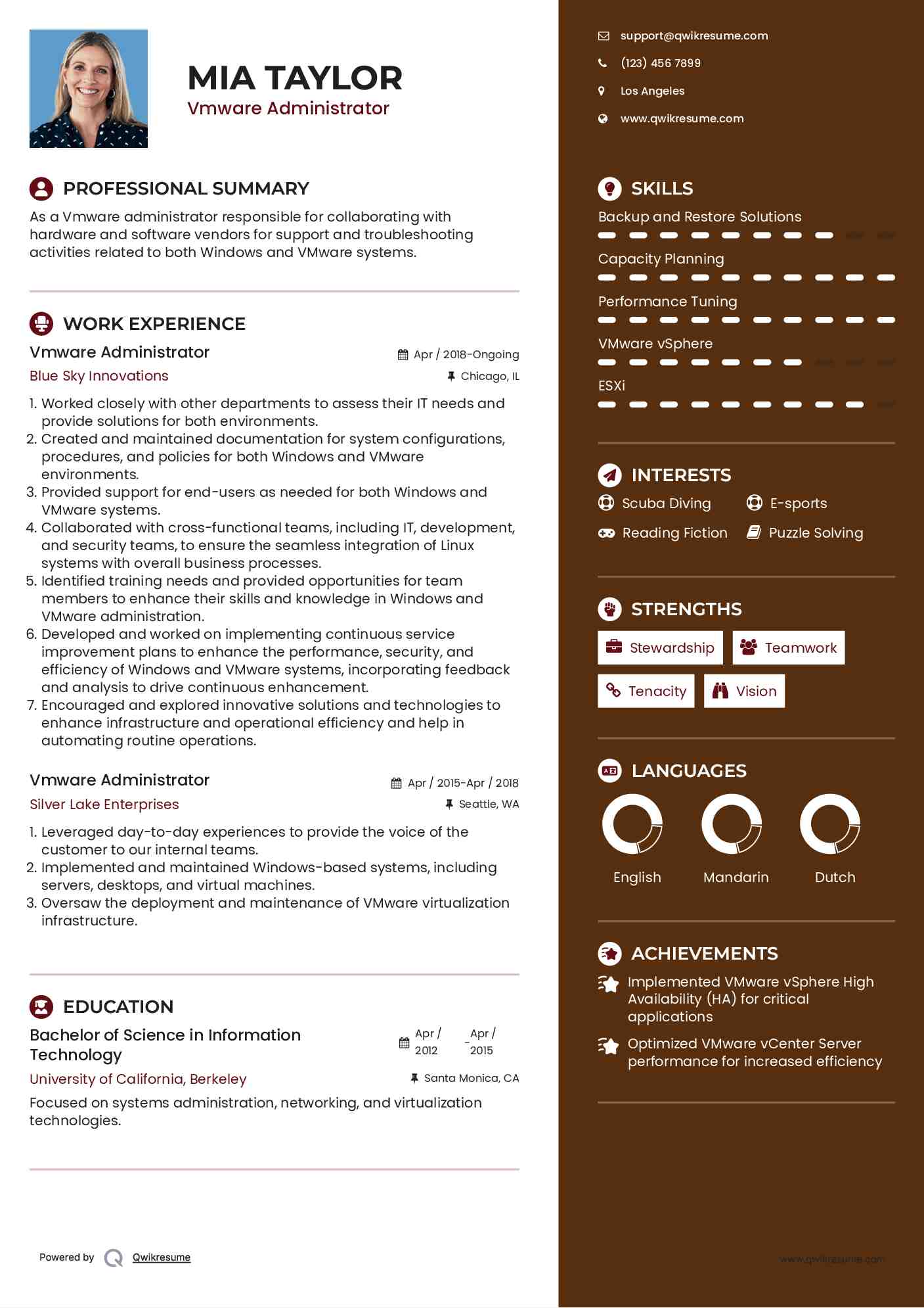 Vmware Administrator Resume Sample