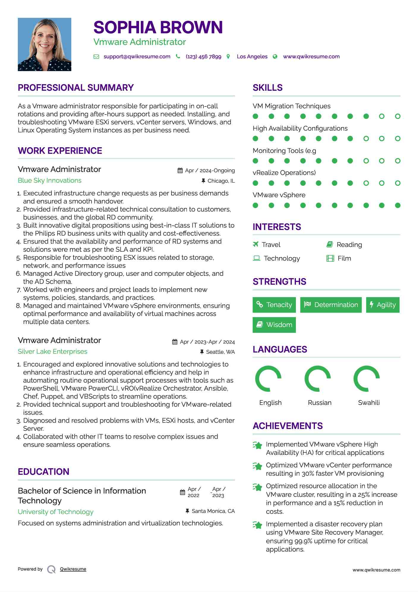 Vmware Administrator Resume Model