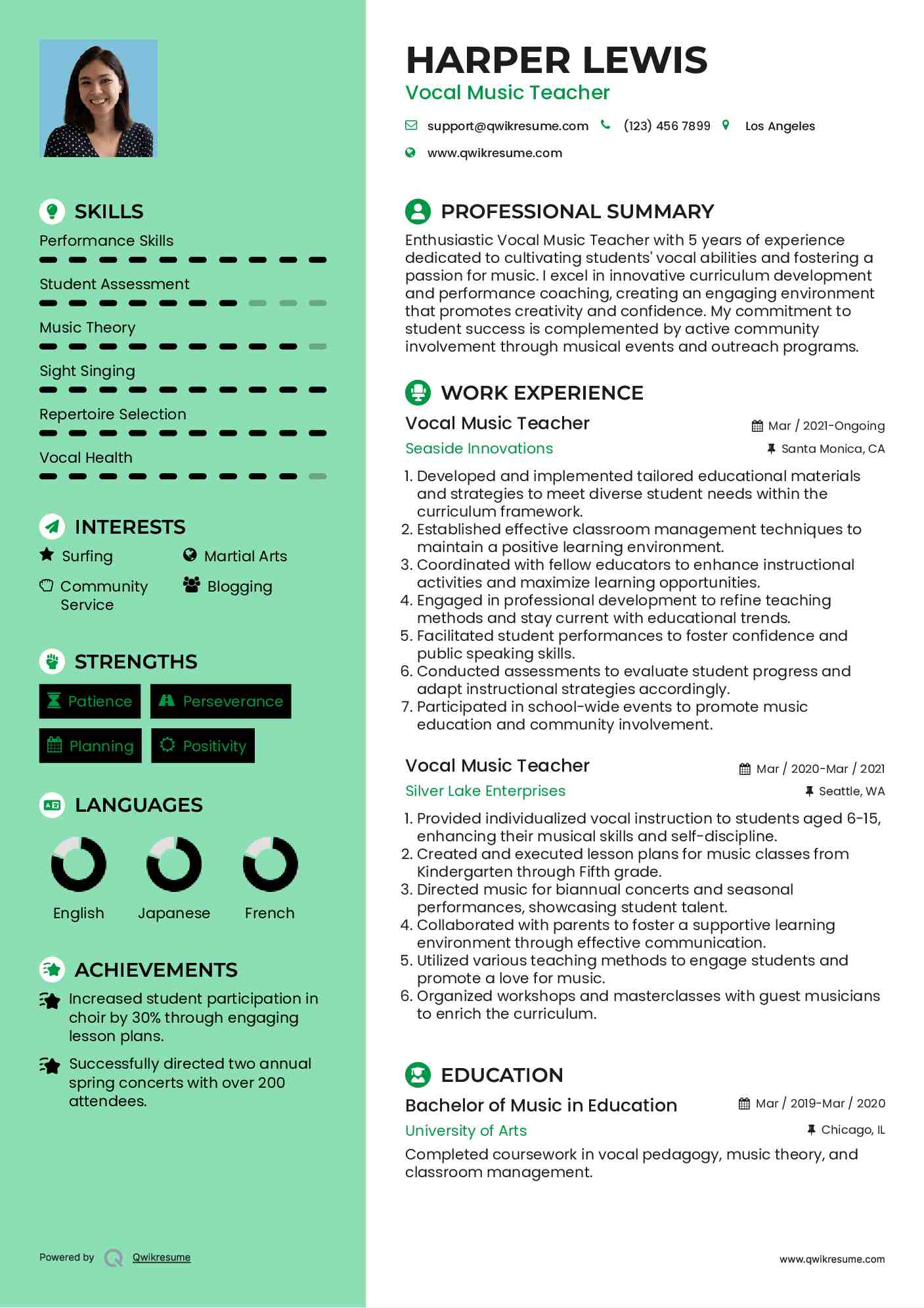 Vocal Music Teacher Resume Model