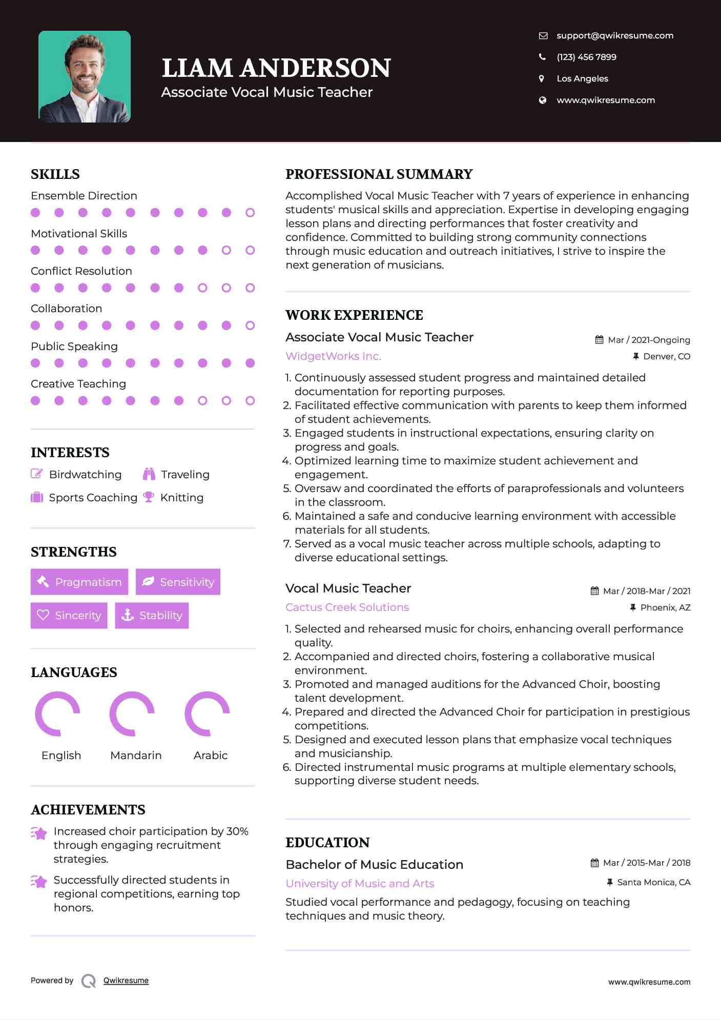 Associate Vocal Music Teacher Resume Format