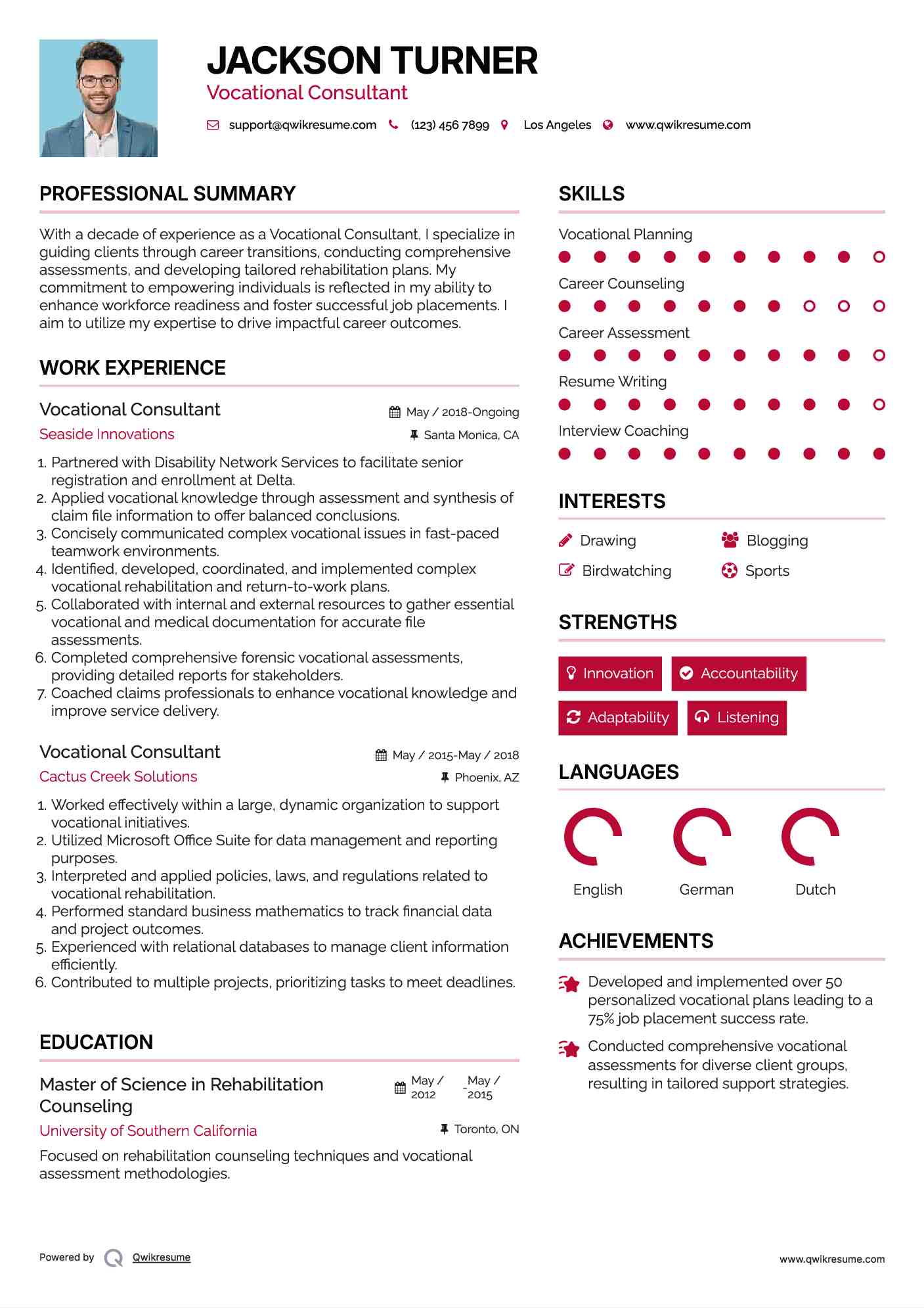 Vocational Consultant Resume Template