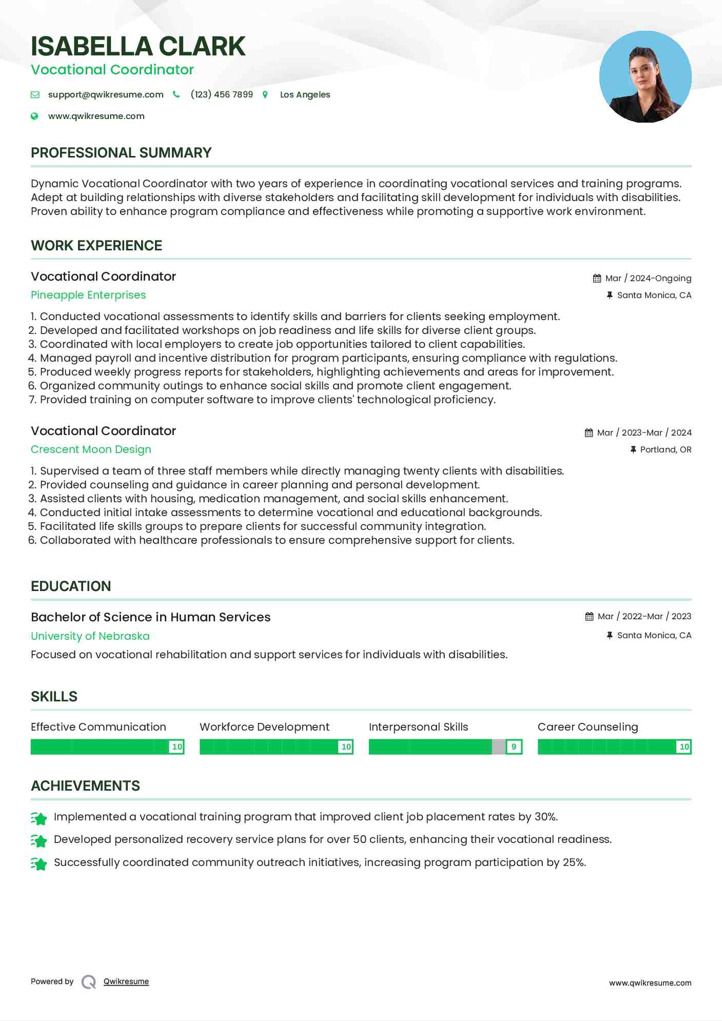 Vocational Coordinator Resume Template