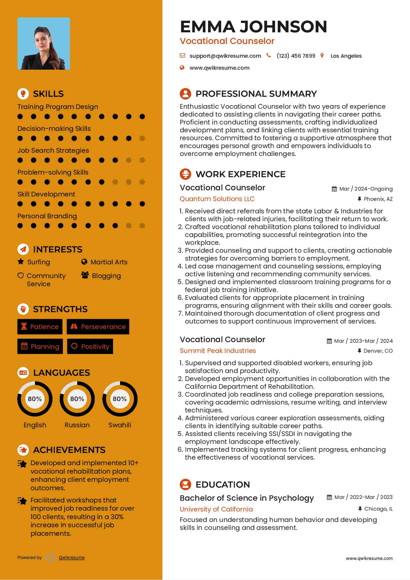 Vocational Counselor Resume Sample