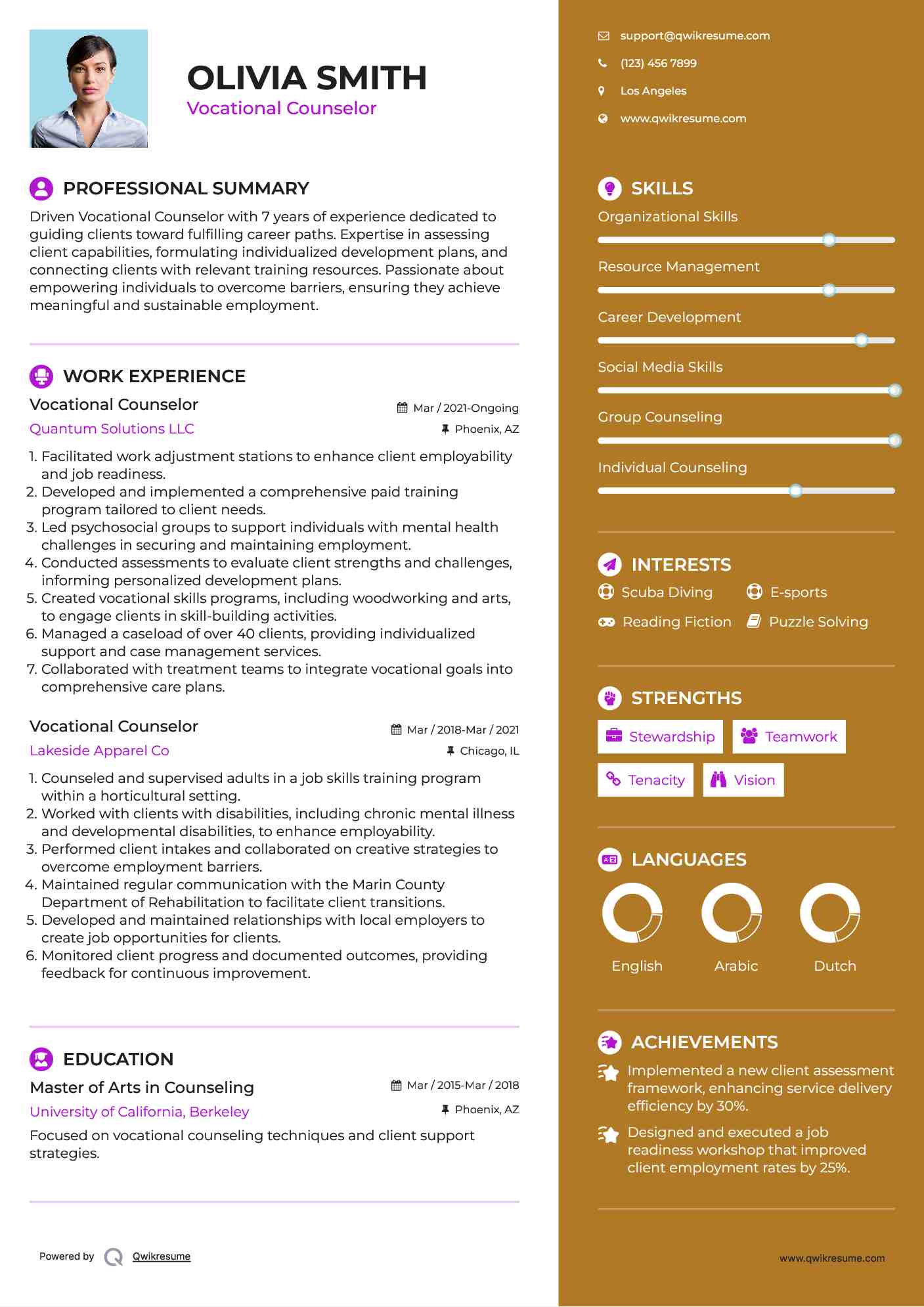 Vocational Counselor Resume Sample